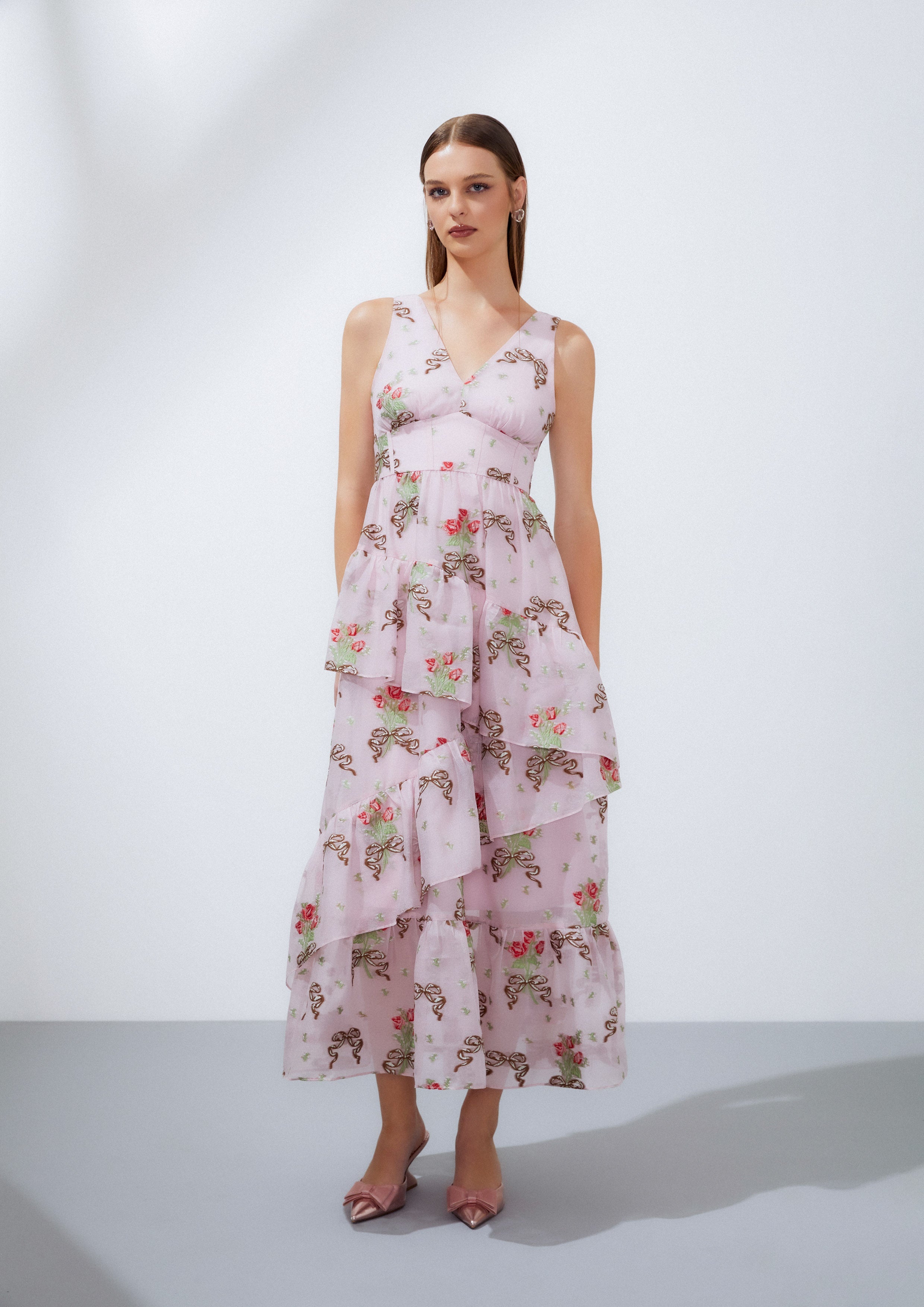 Floral Sleeveless Ruffle Tier Long Dress Nostalgia Chronicle Collection