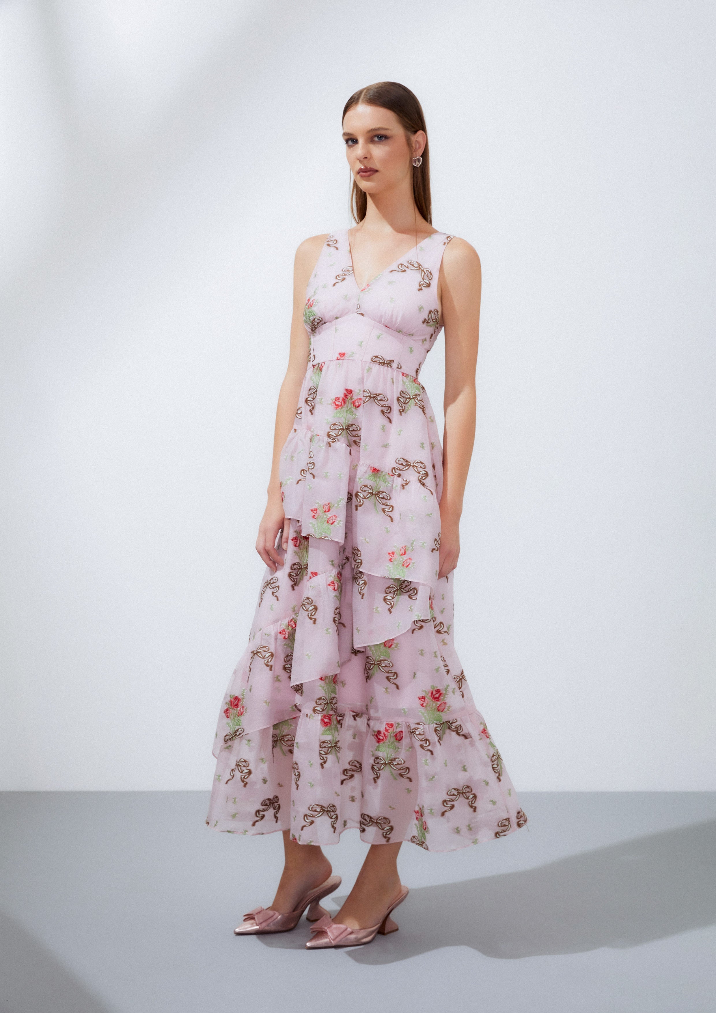 Floral Sleeveless Ruffle Tier Long Dress Nostalgia Chronicle Collection