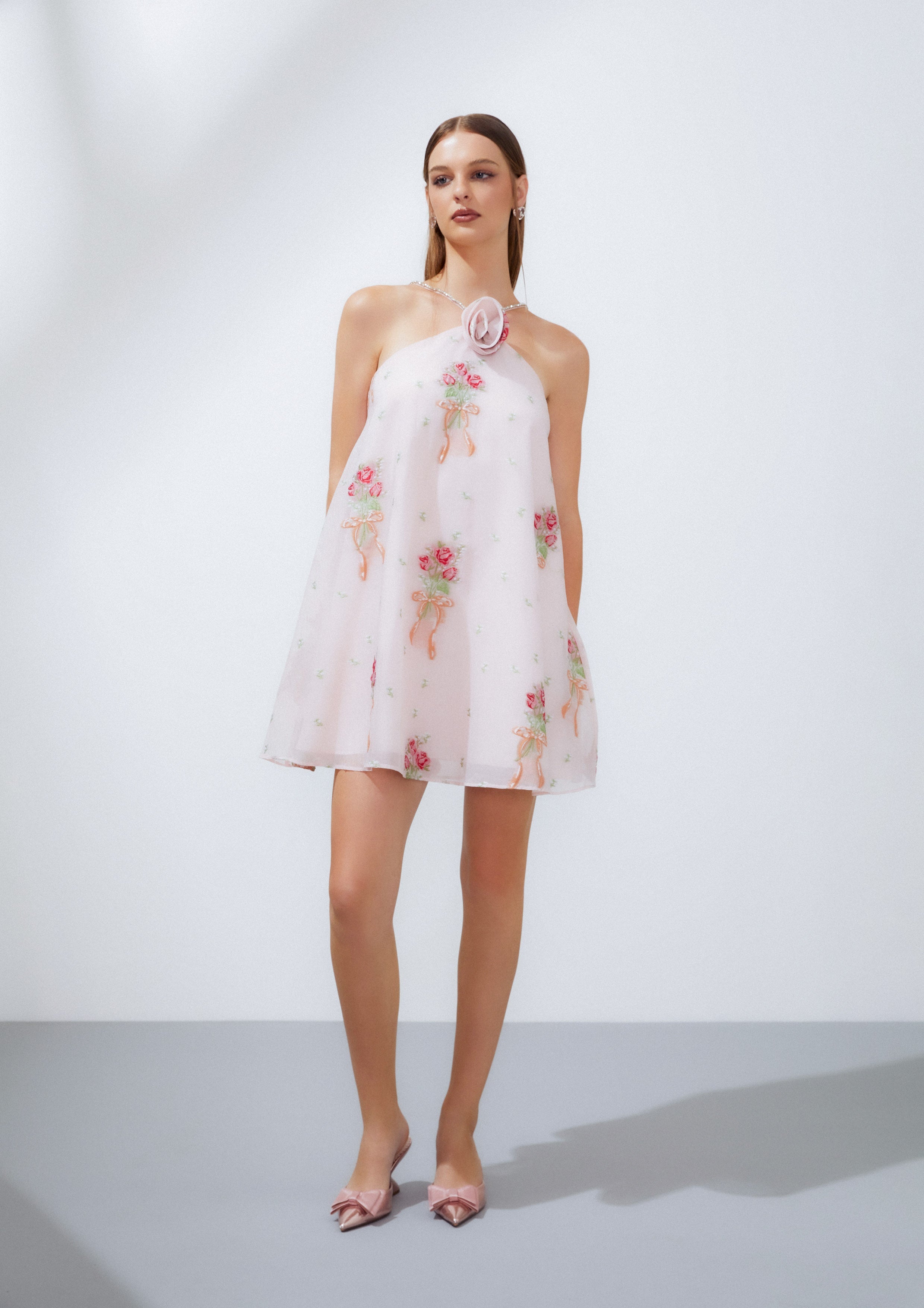 Floral Print Chiffon Halter Short Dress Nostalgia Chronicle Collection