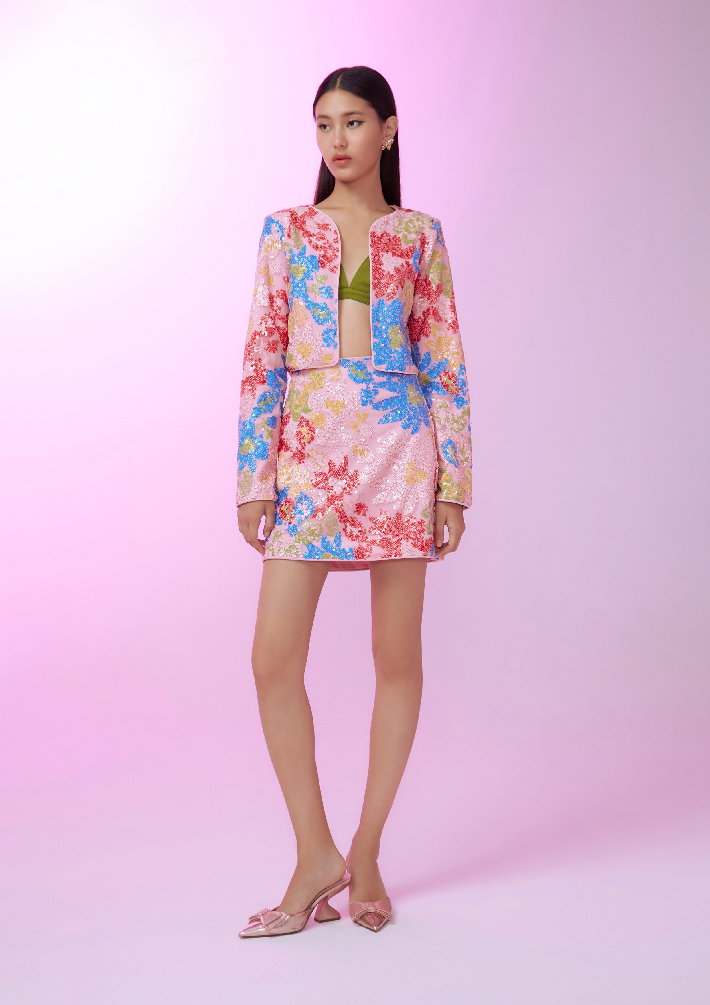 Sequin Floral Jacket Femme Power Collection