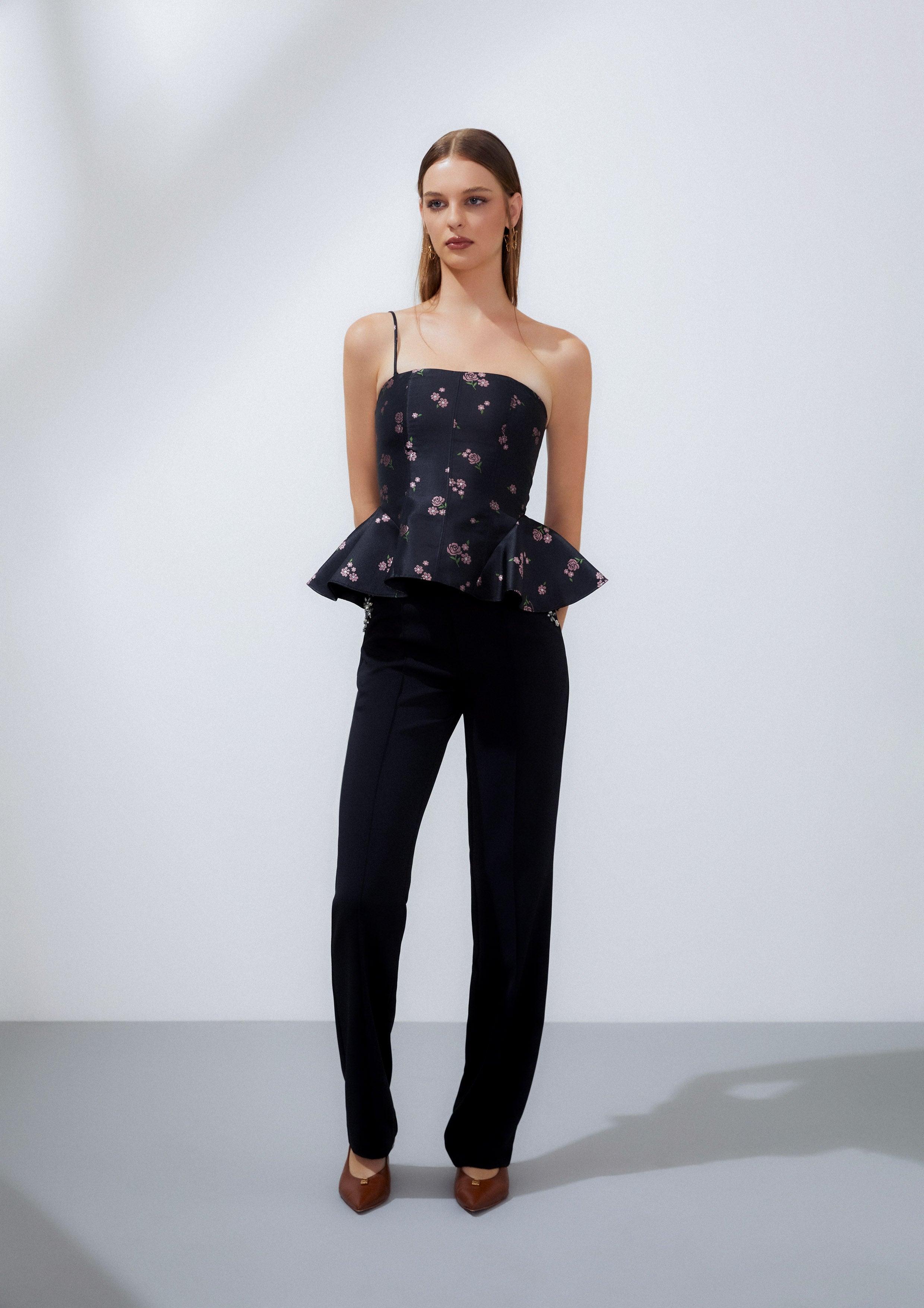 Nostalgia Chronicles Floral Peplum Top Black