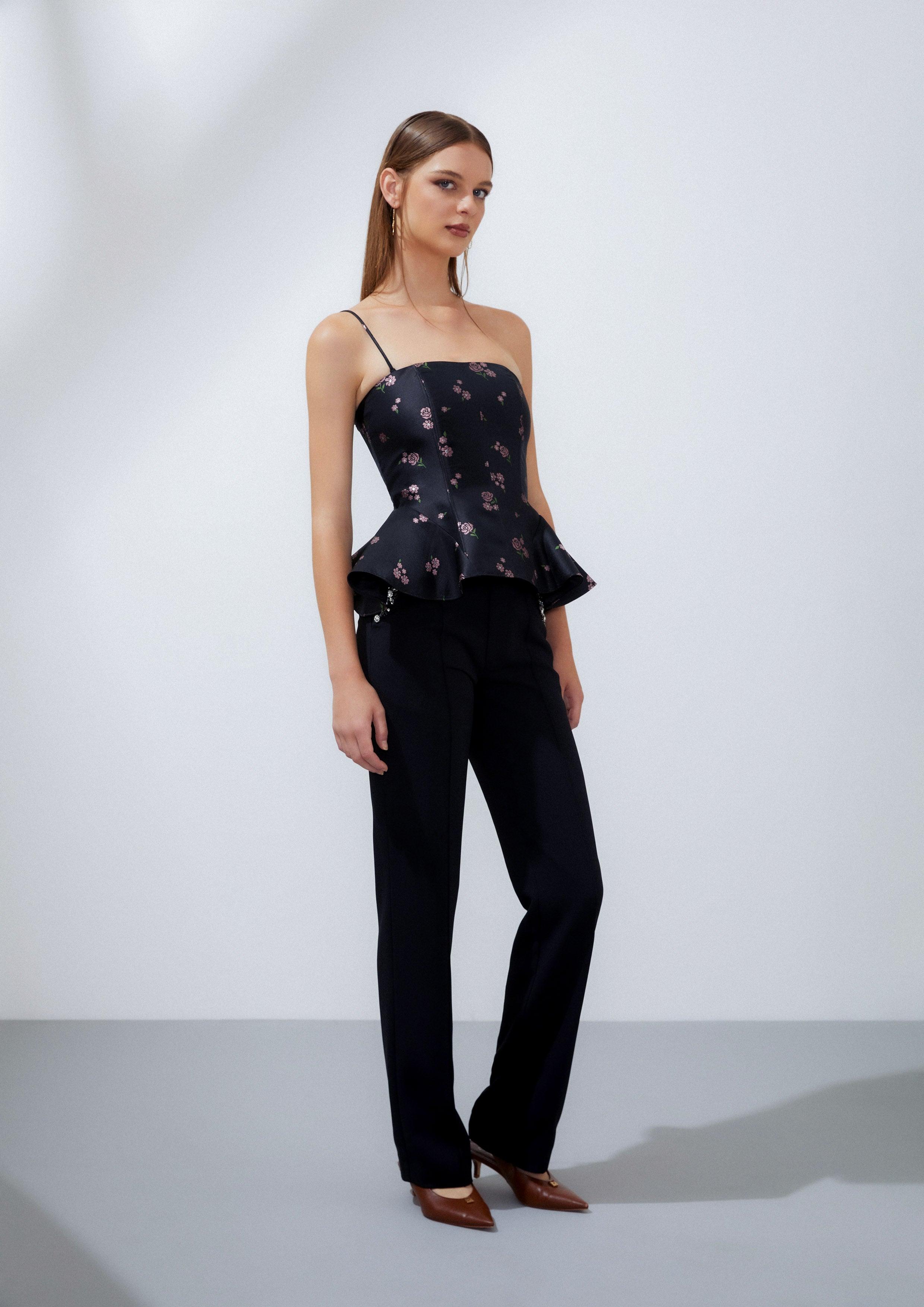 Nostalgia Chronicles Floral Peplum Top Black