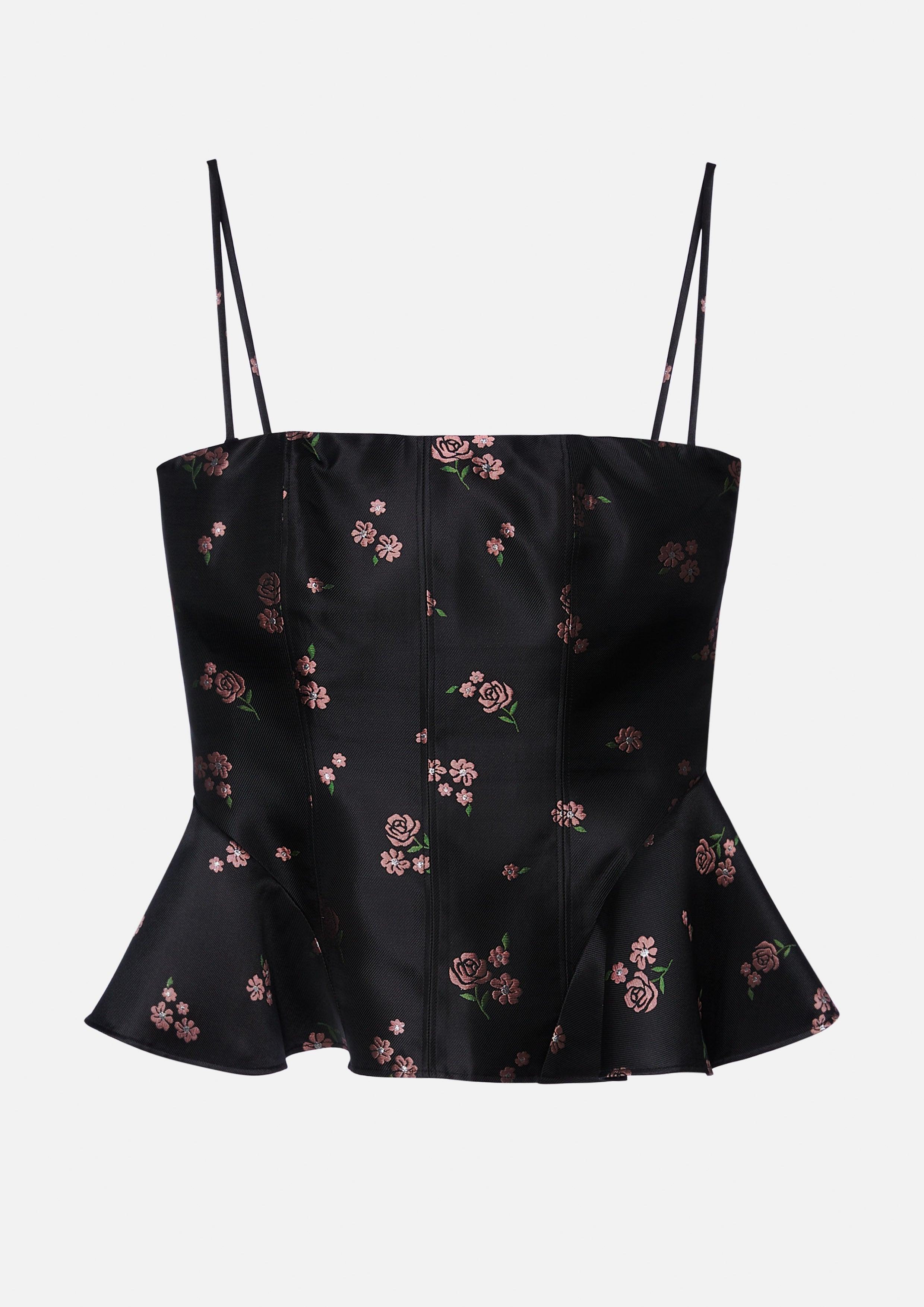 Nostalgia Chronicles Floral Peplum Top Black