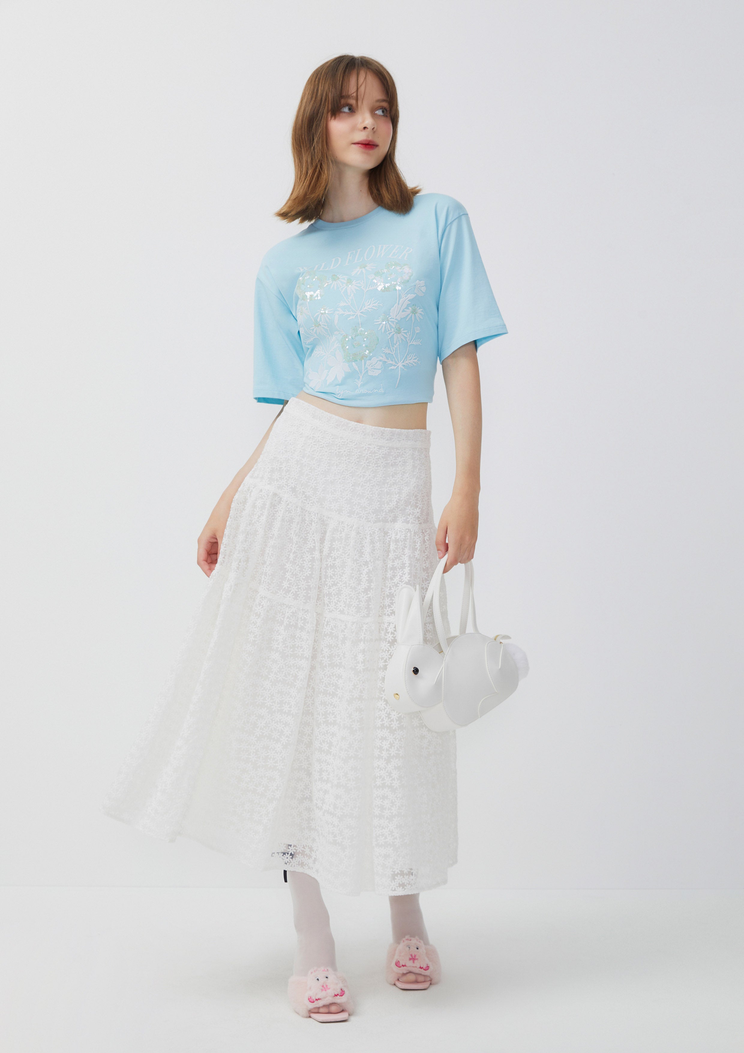 Sheer Floral Flared Midi Skirt Nostalgia Chronicle Collection