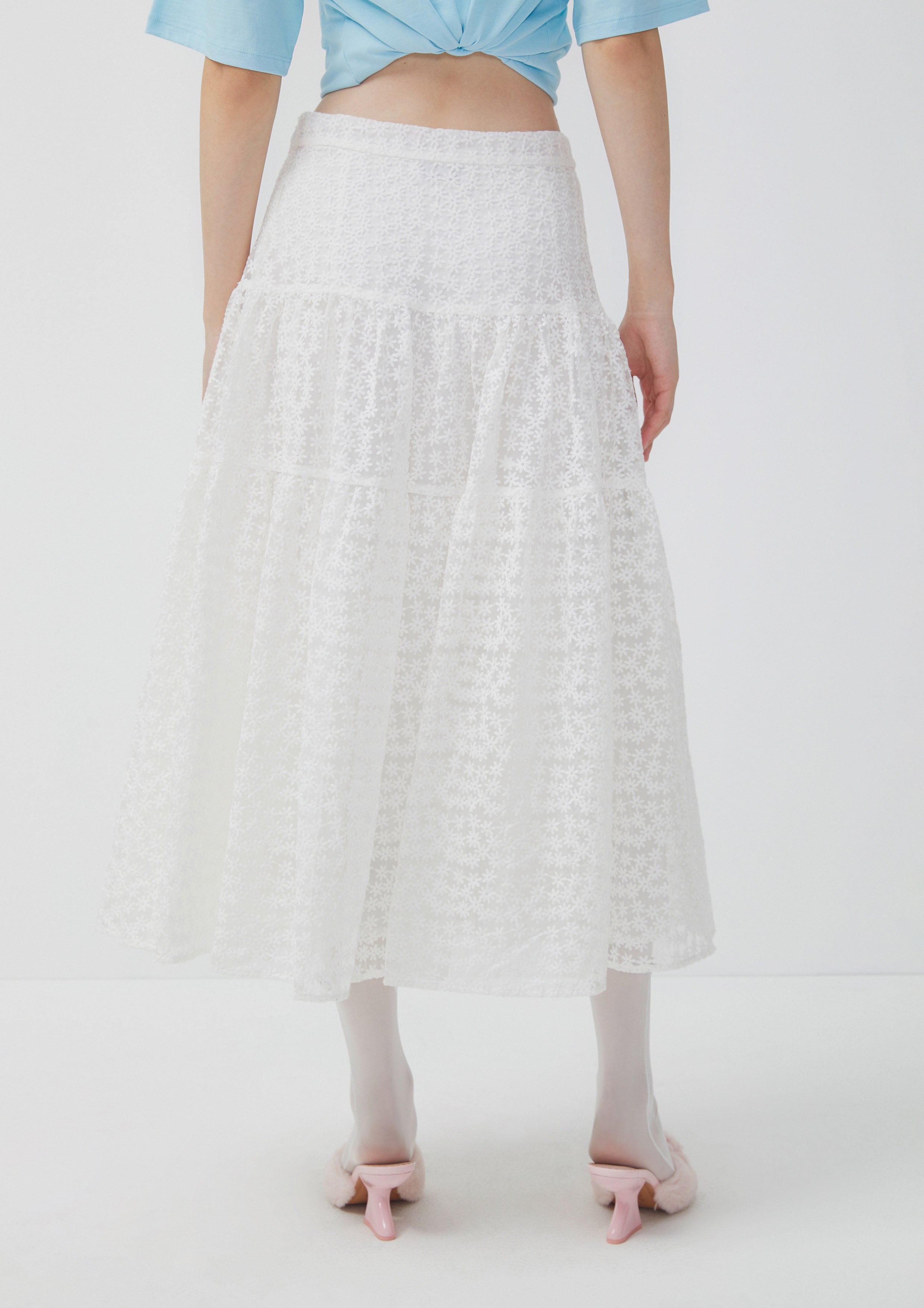 Sheer Floral Flared Midi Skirt Nostalgia Chronicle Collection