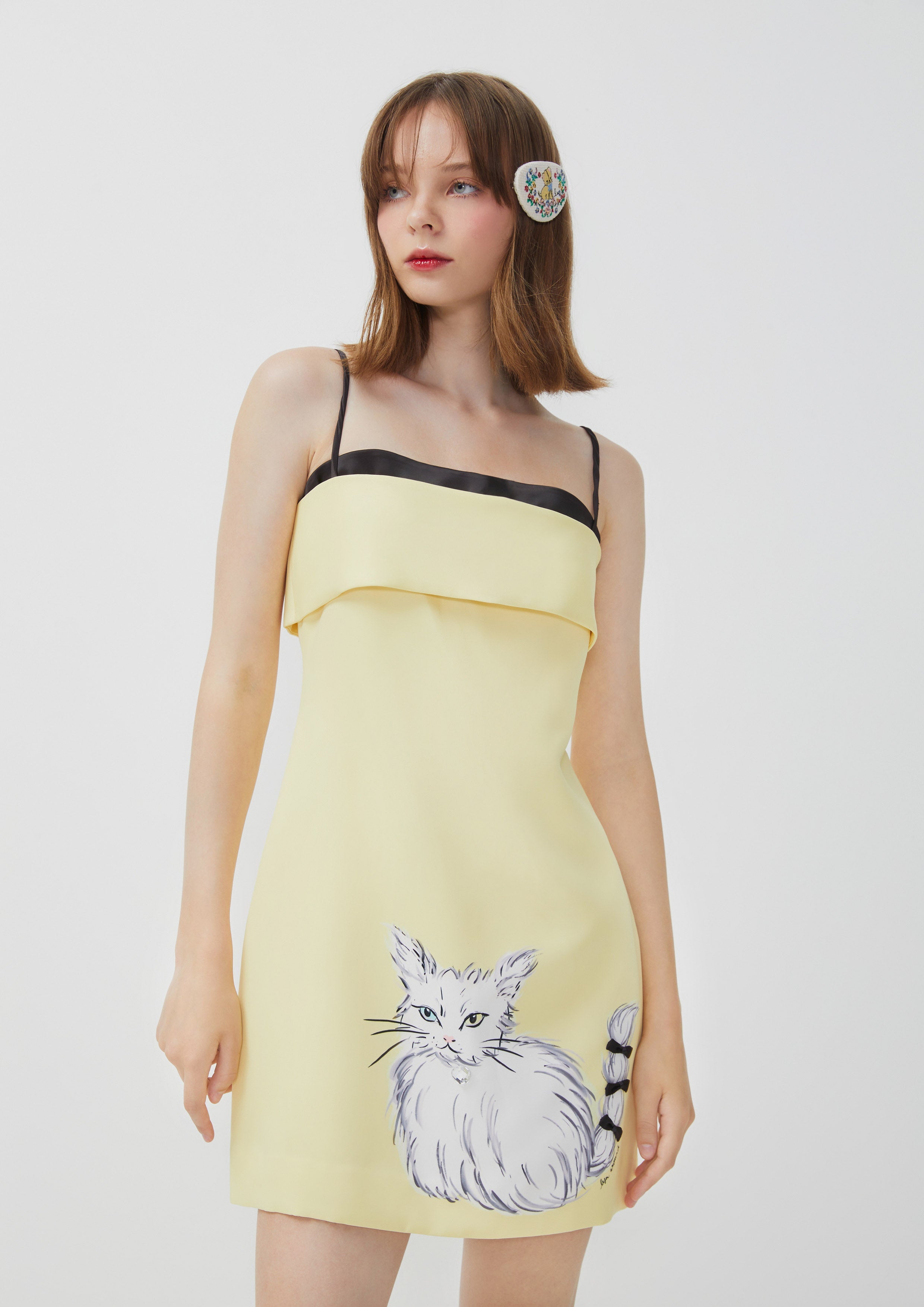 Cat Motif Spaghetti Strap Short Dress Nostalgia Chronicle Collection