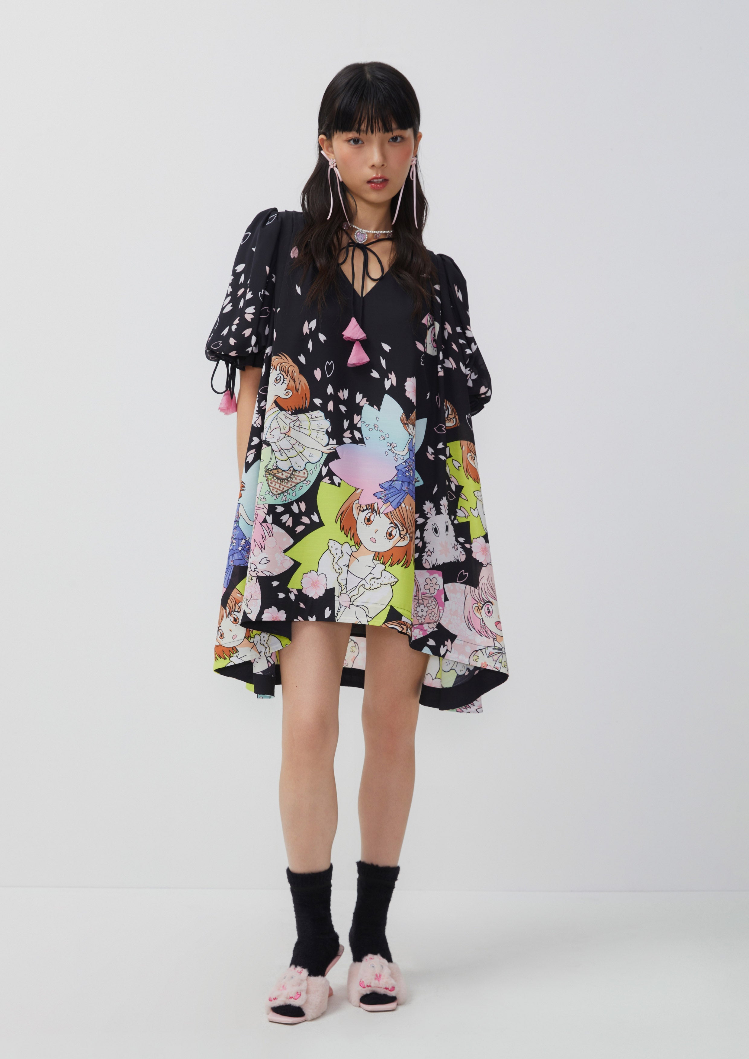 Sakura Spirit Bell Sleeve Print Short Dress Sakura Spirit Collection