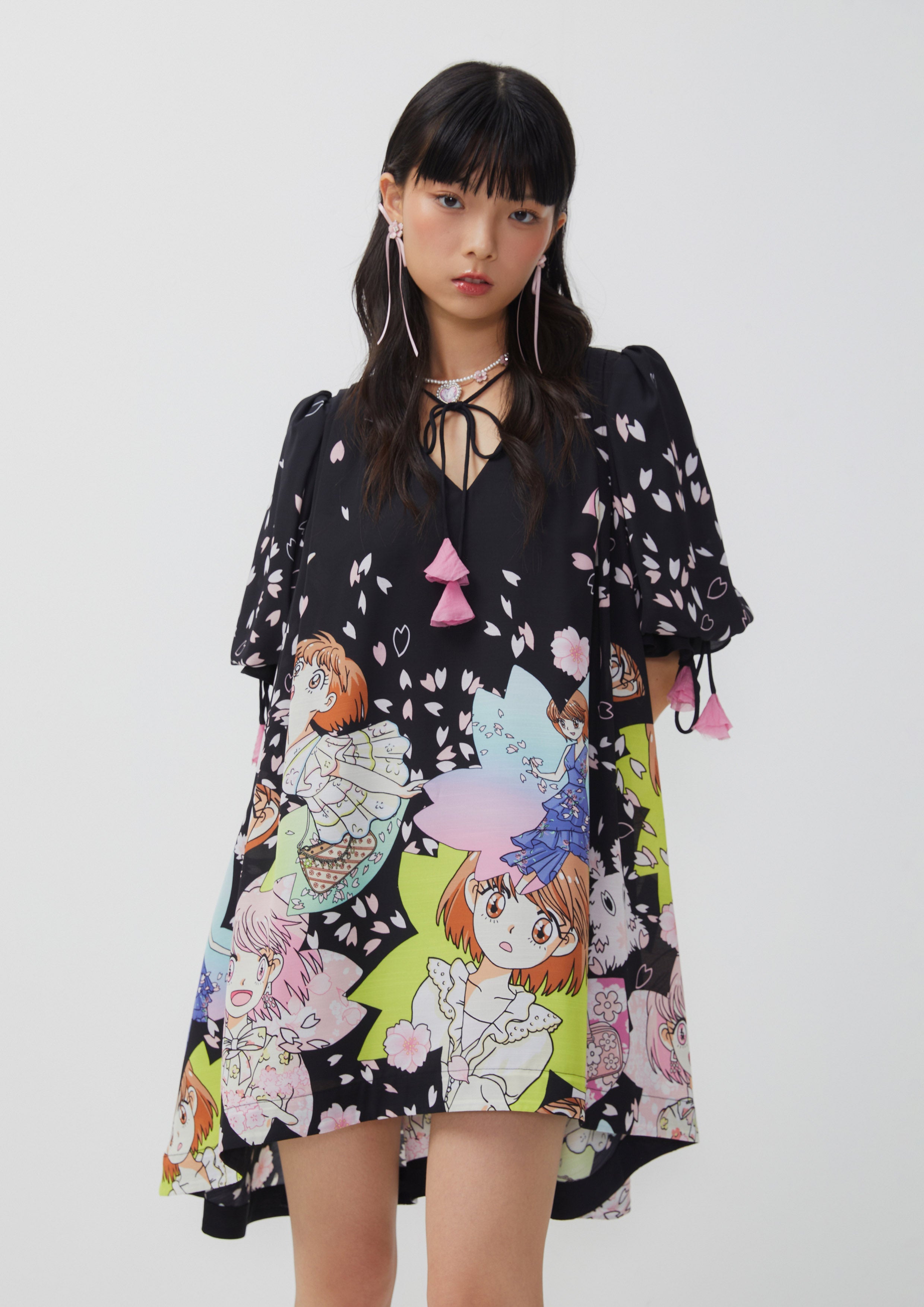 Sakura Spirit Bell Sleeve Print Short Dress Sakura Spirit Collection