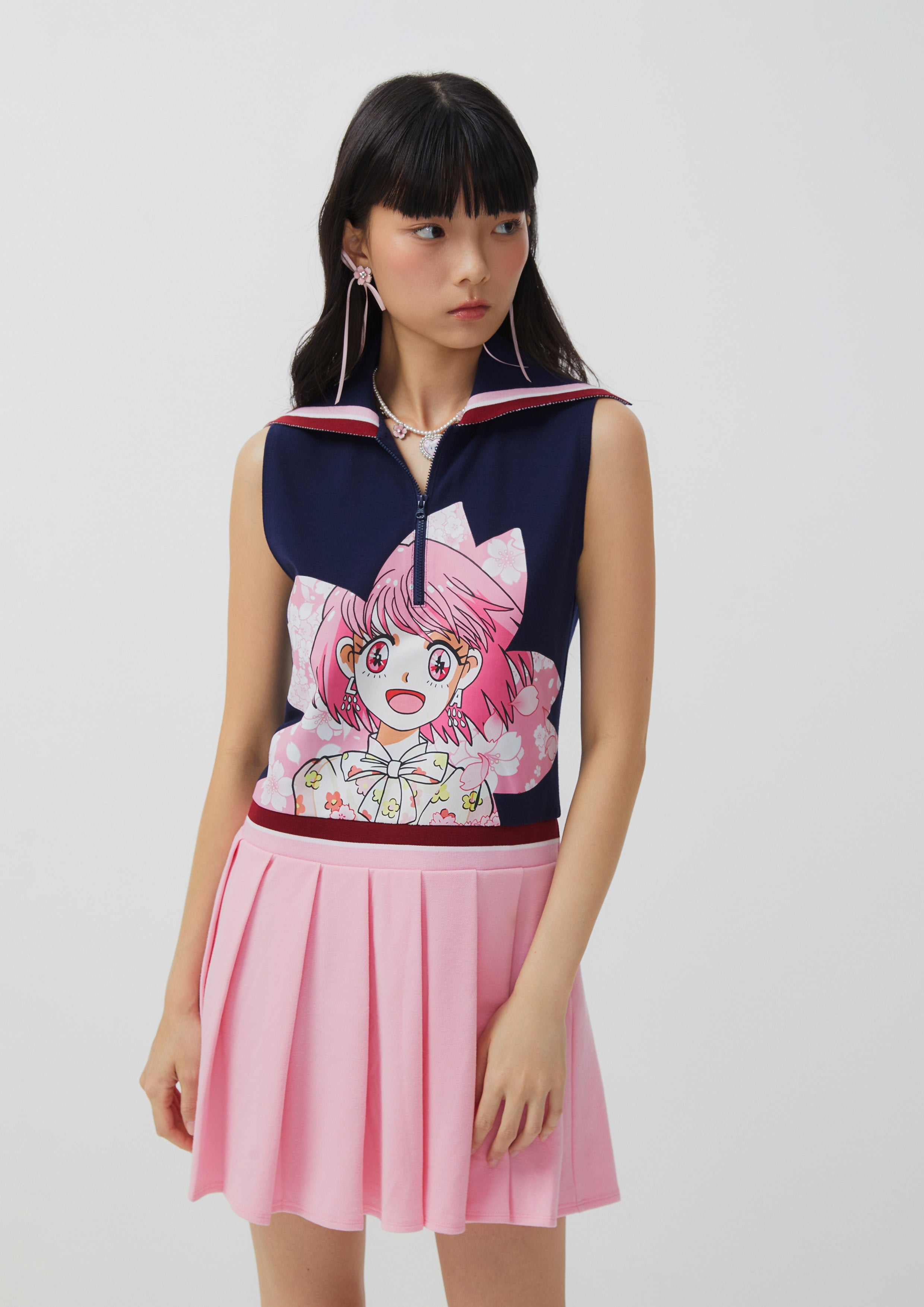 Sakura Spirit Sleeveless Pleat Short Dress Sakura Spirit Collection