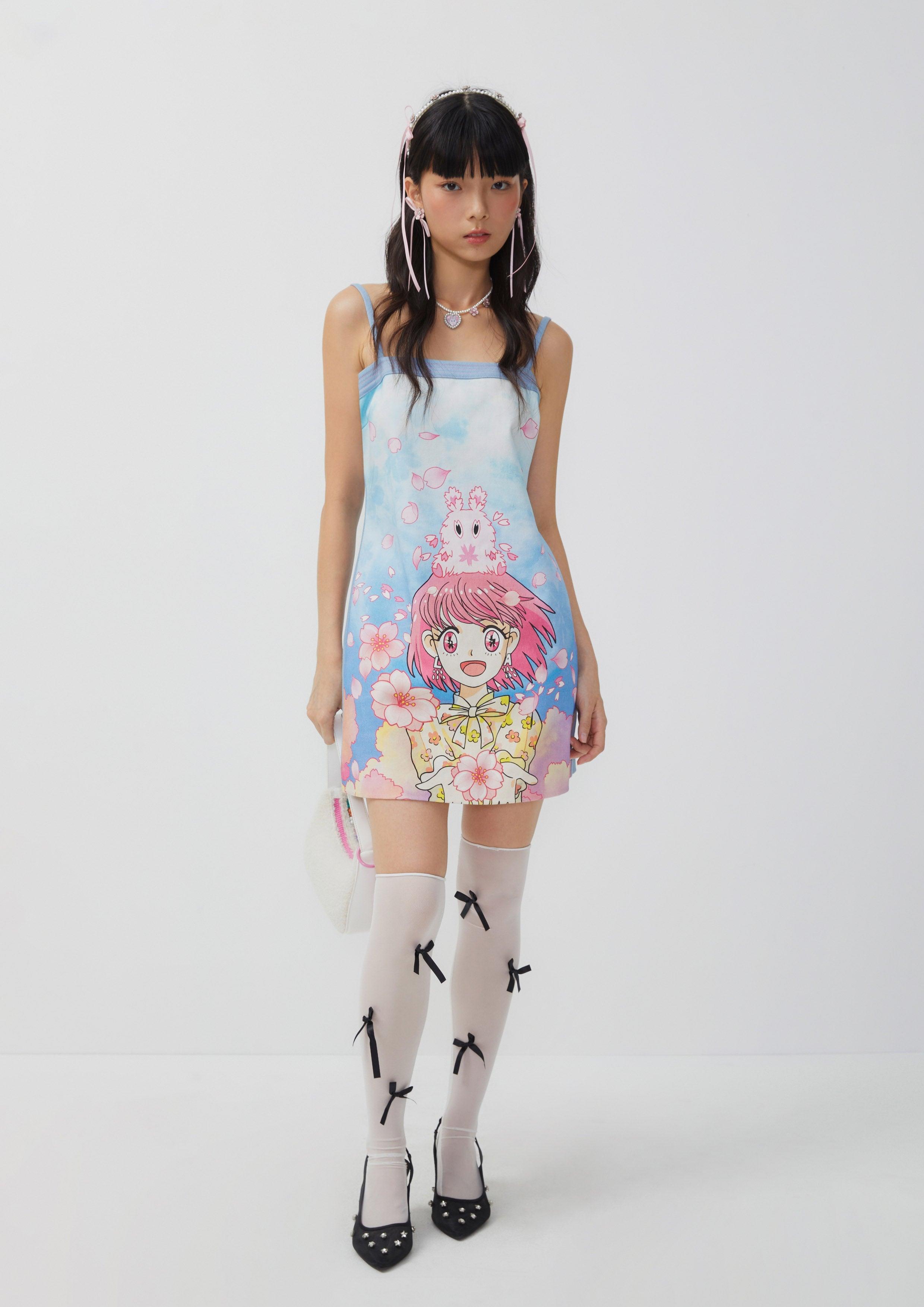 Sakura Spirit Print Cami Short Dress Multi Color