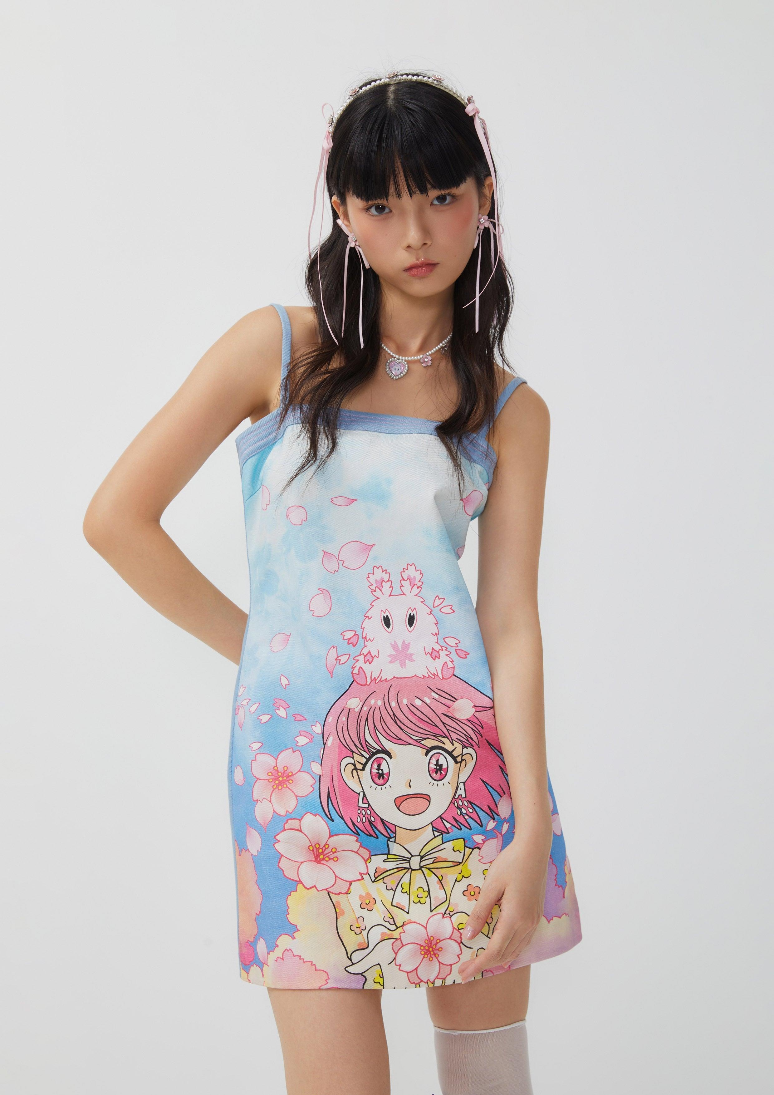 Sakura Spirit Print Cami Short Dress Multi Color