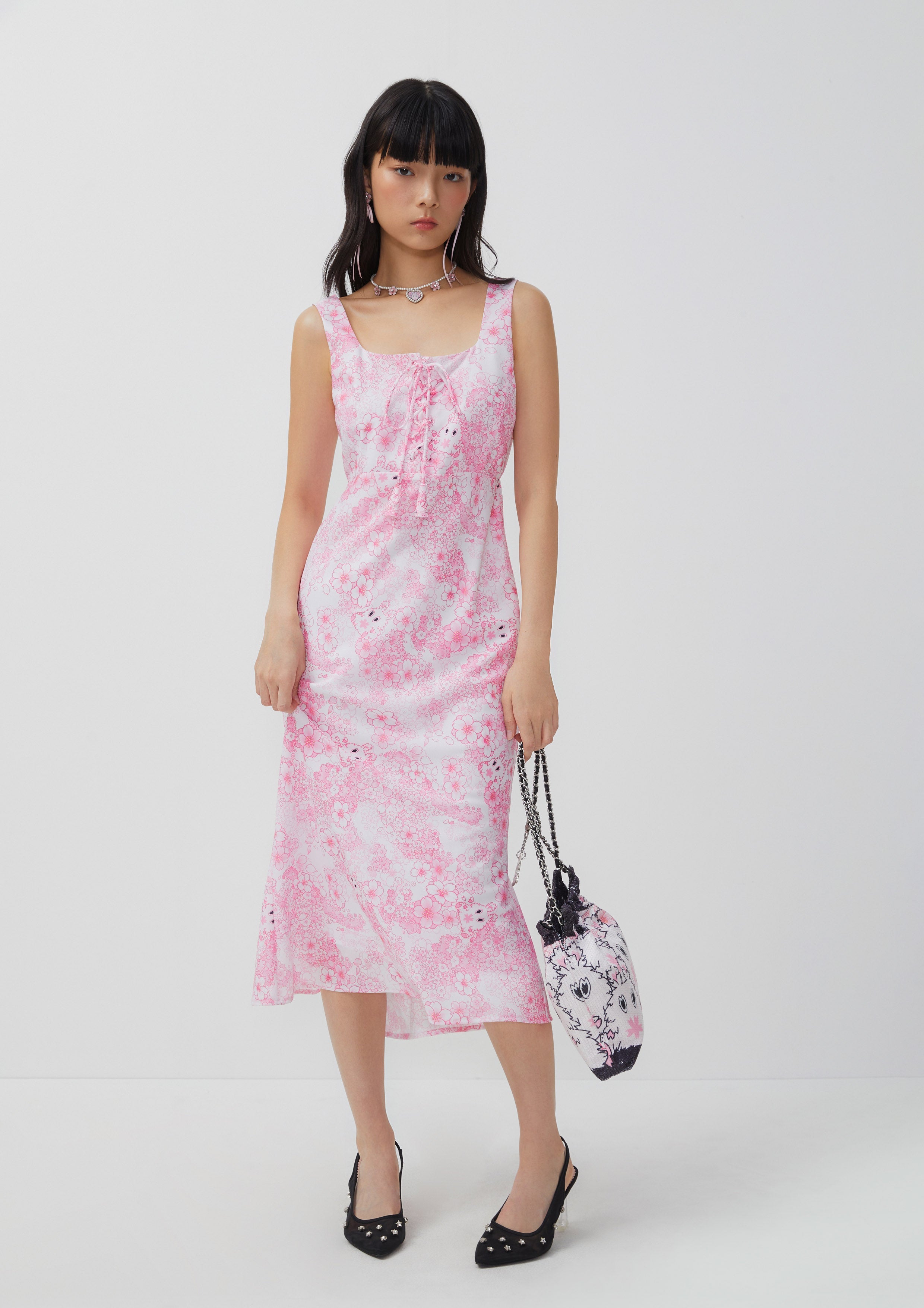 Sakura Spirit Print Sleeveless Square Neck Dress Sakura Spirit Collection