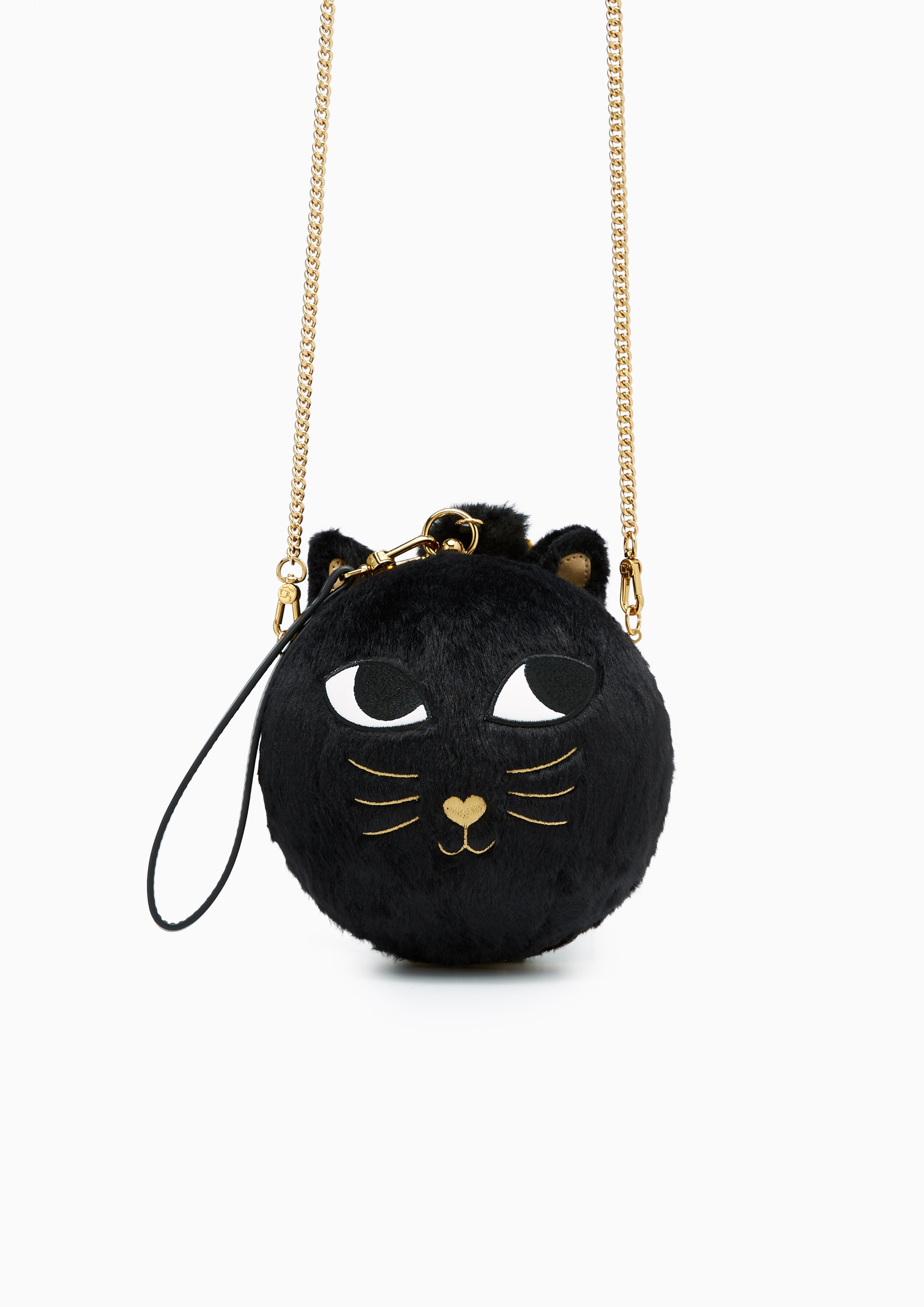 Fluffy Cat Face Crossbody Ball Bag Black