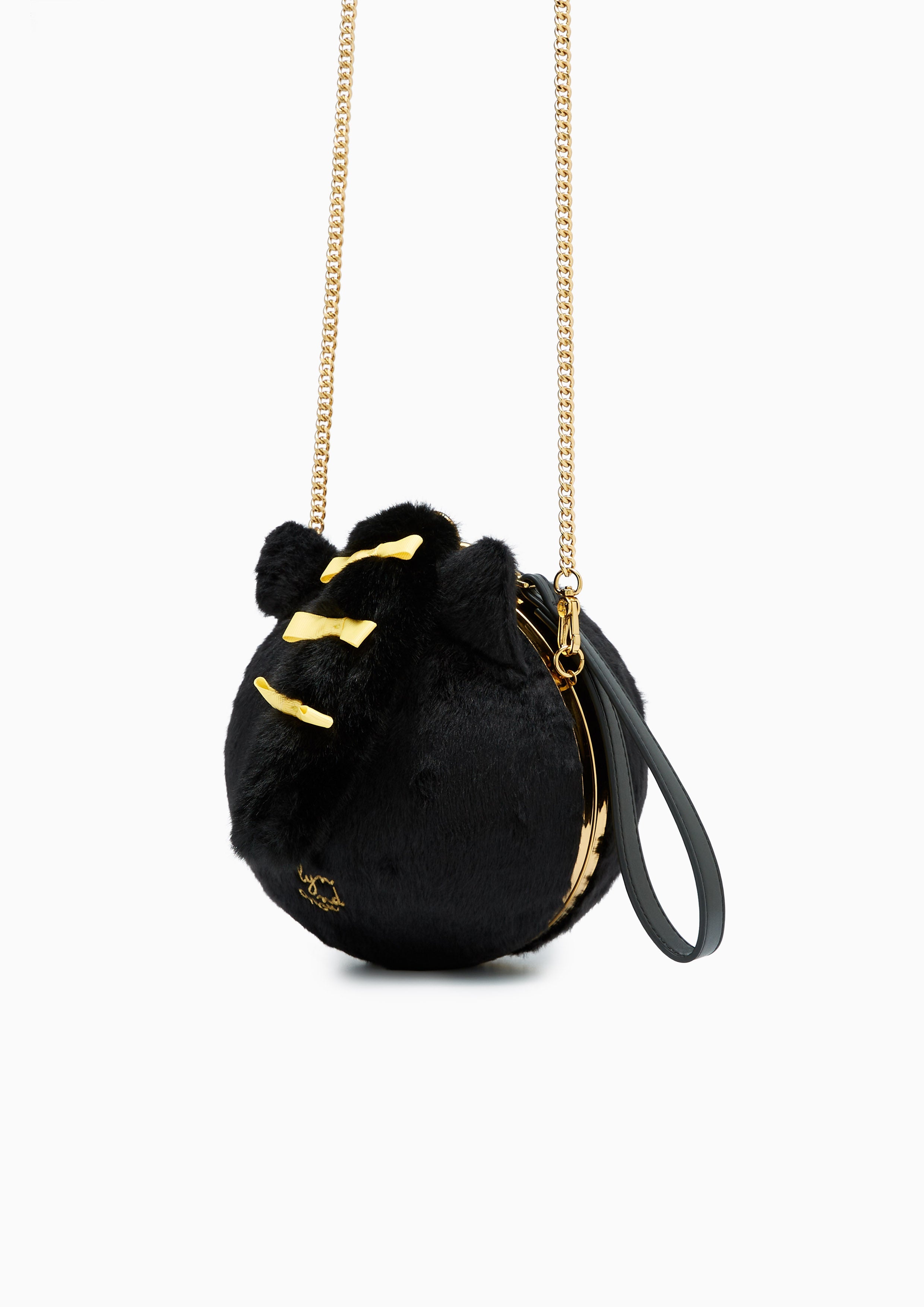 Fluffy Cat Face Crossbody Ball Bag Black