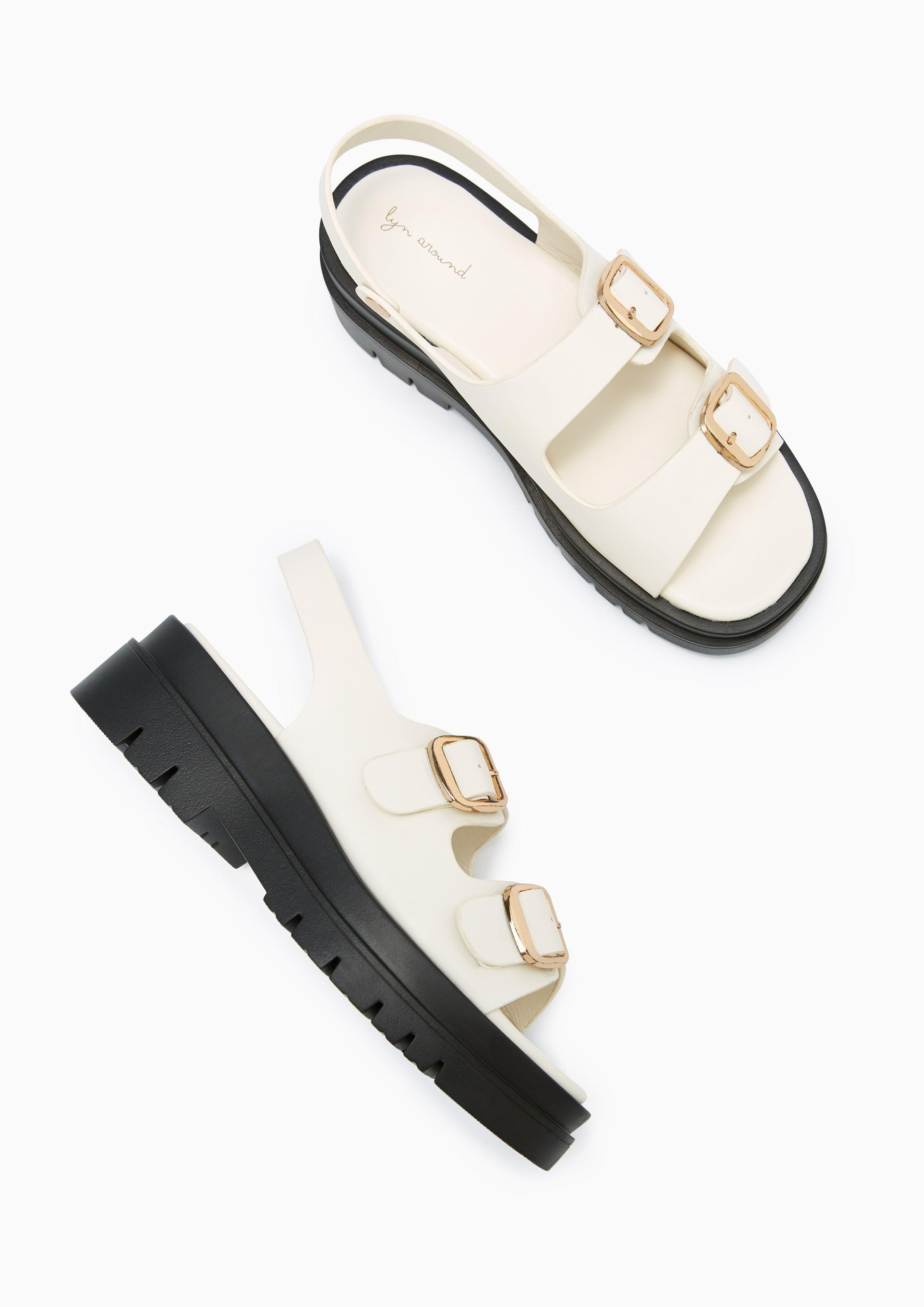 Marble Flat Sandals White