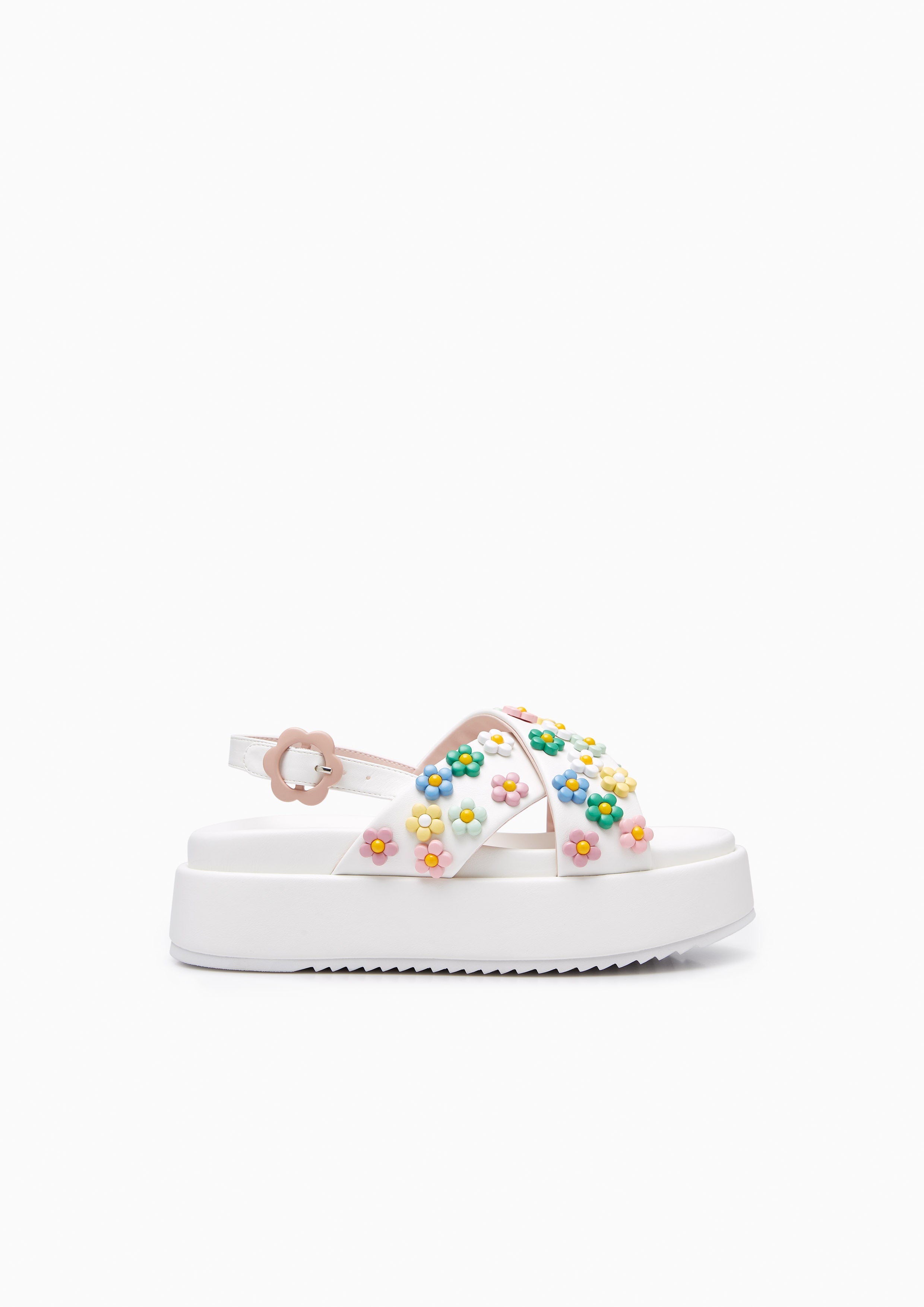 Flower Embellishment Platform Sandal Off-White