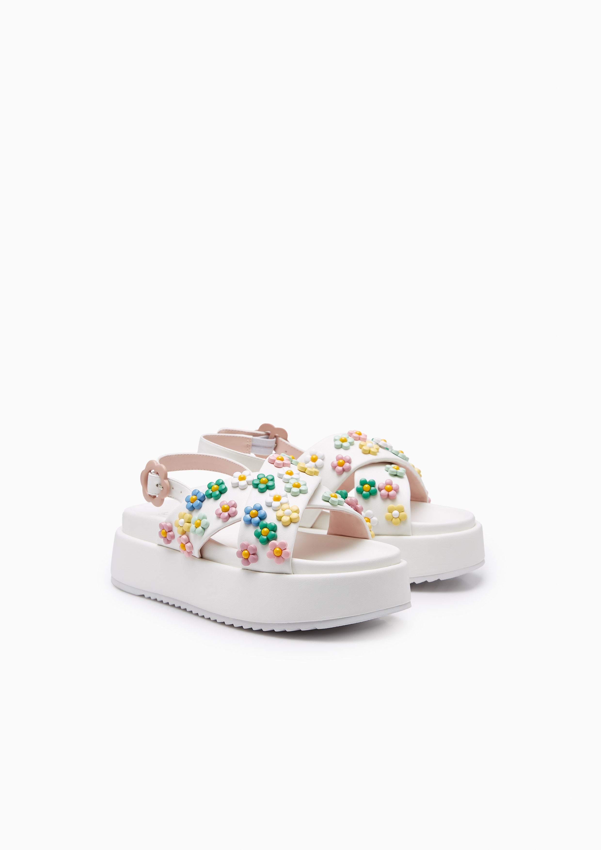 Flower Embellishment Platform Sandal Off-White