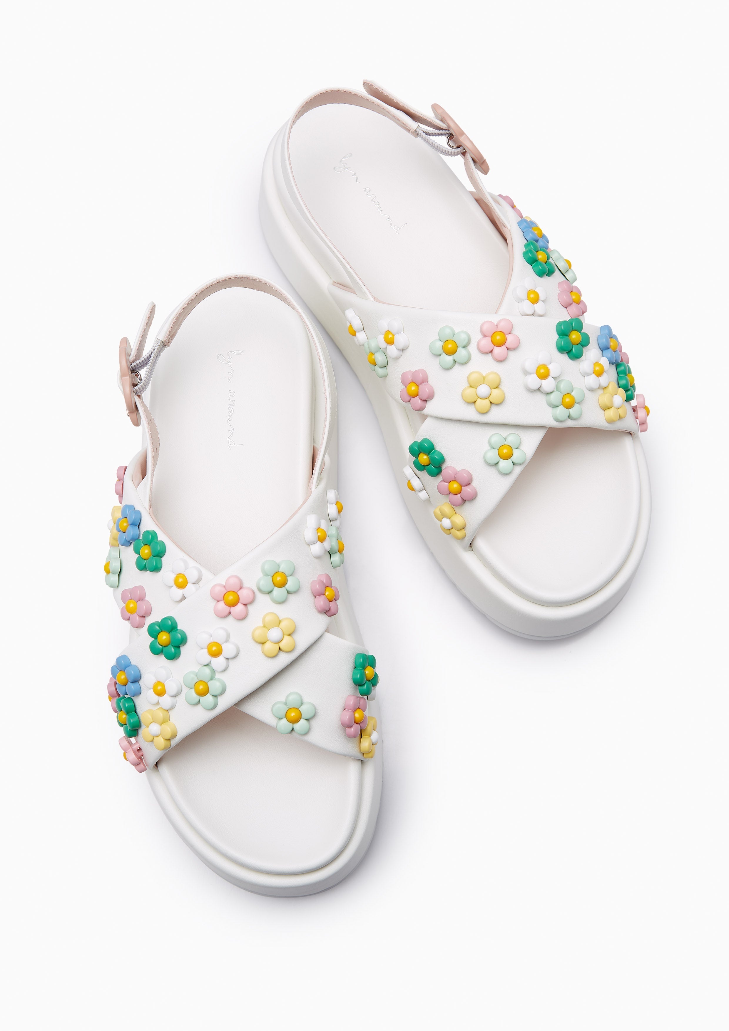 Flower Embellishment Platform Sandal Off-White