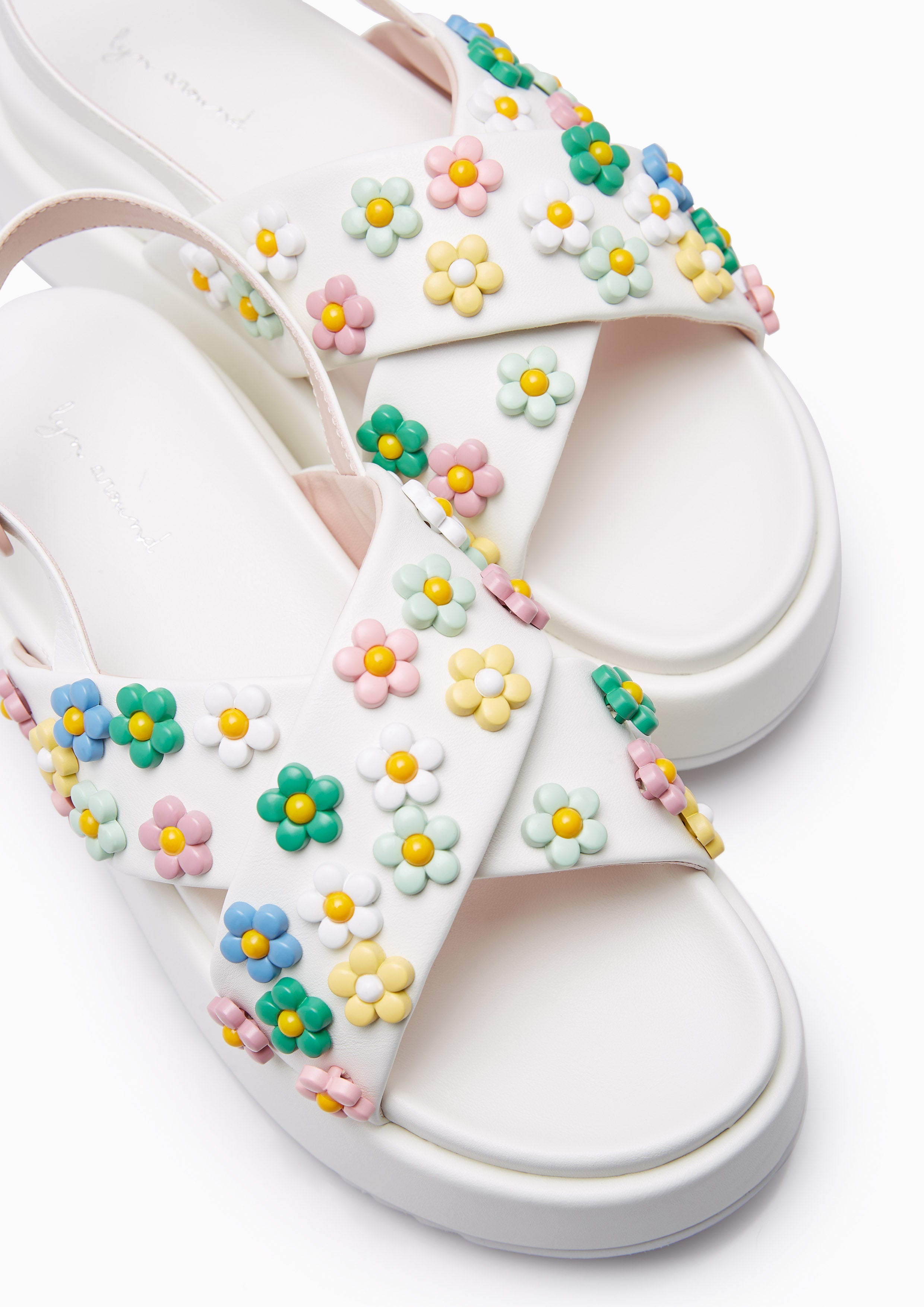 Flower Embellishment Platform Sandal Off-White