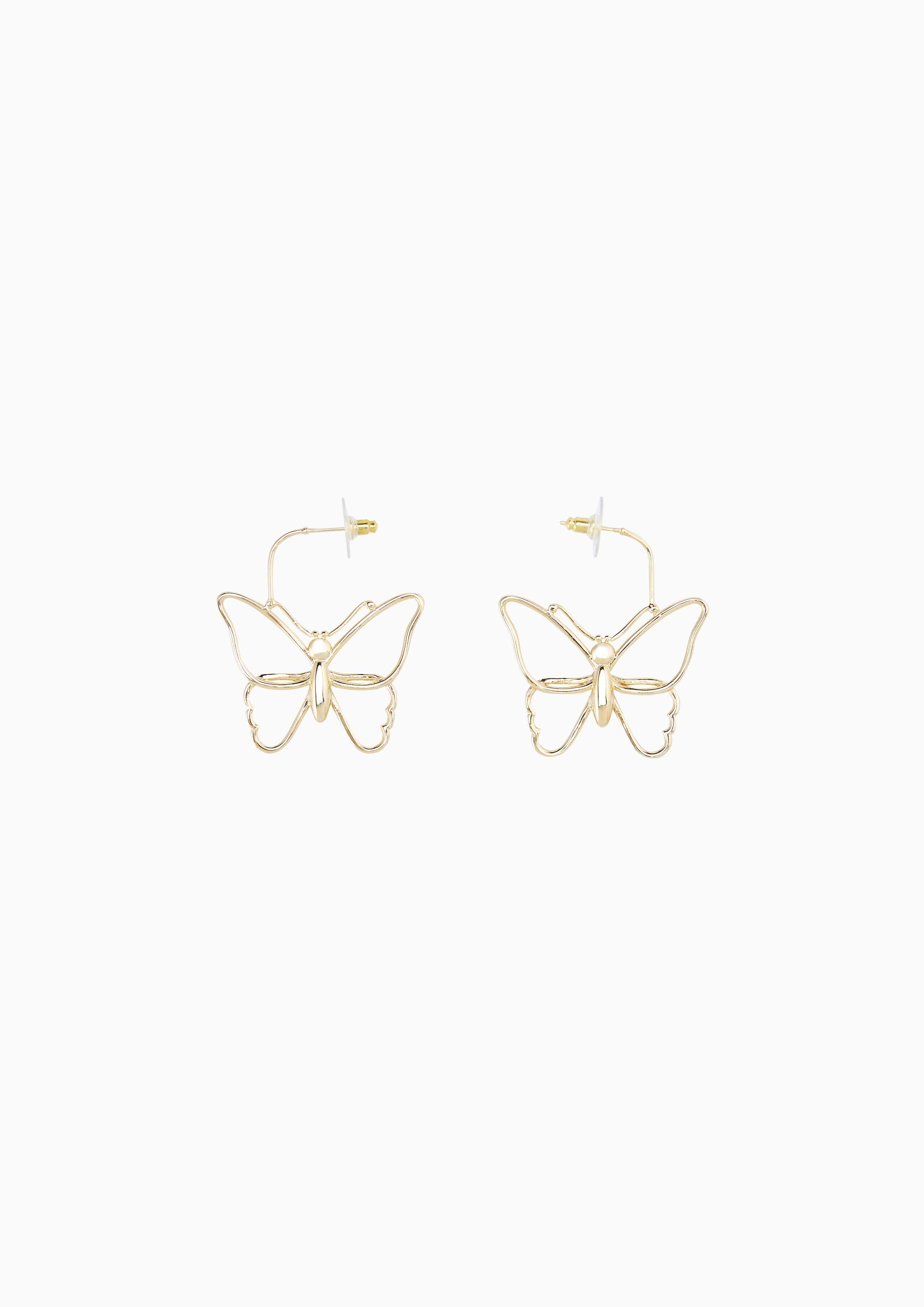 Gold Tone Dangling Butterfly Outline Earring Gold