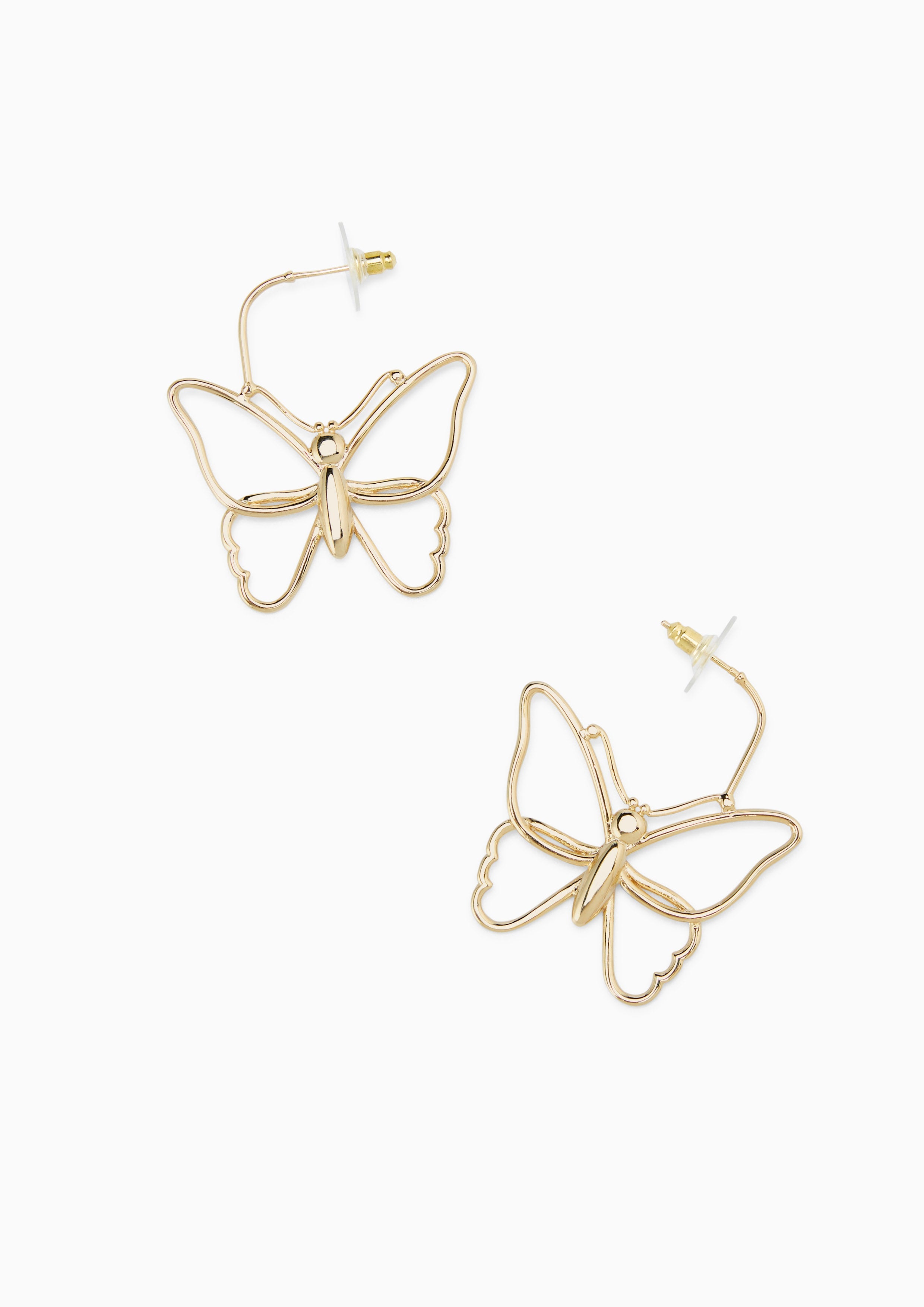 Gold Tone Dangling Butterfly Outline Earring Gold