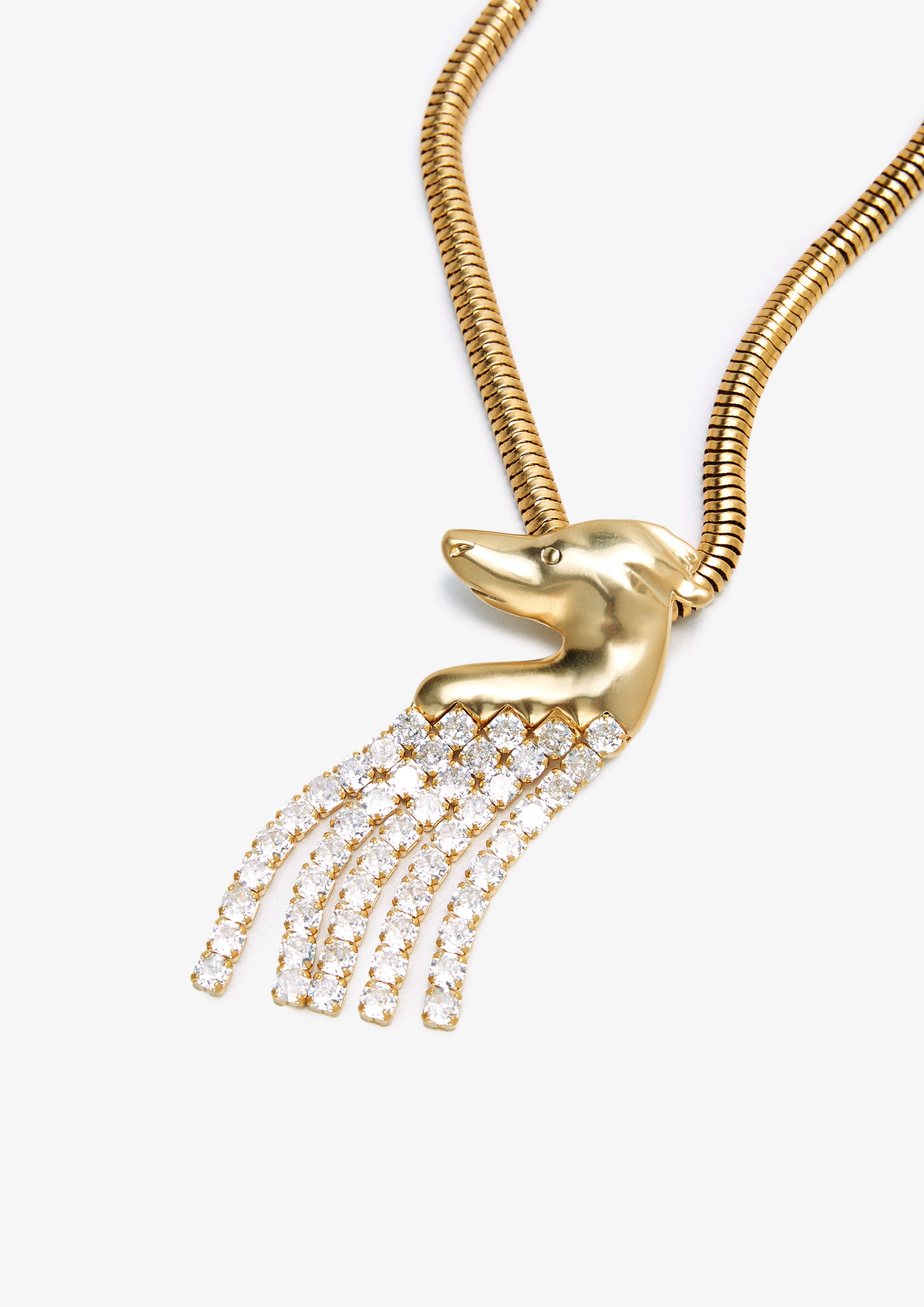 Gold Greyhound Crystal Pendant Necklace Gold