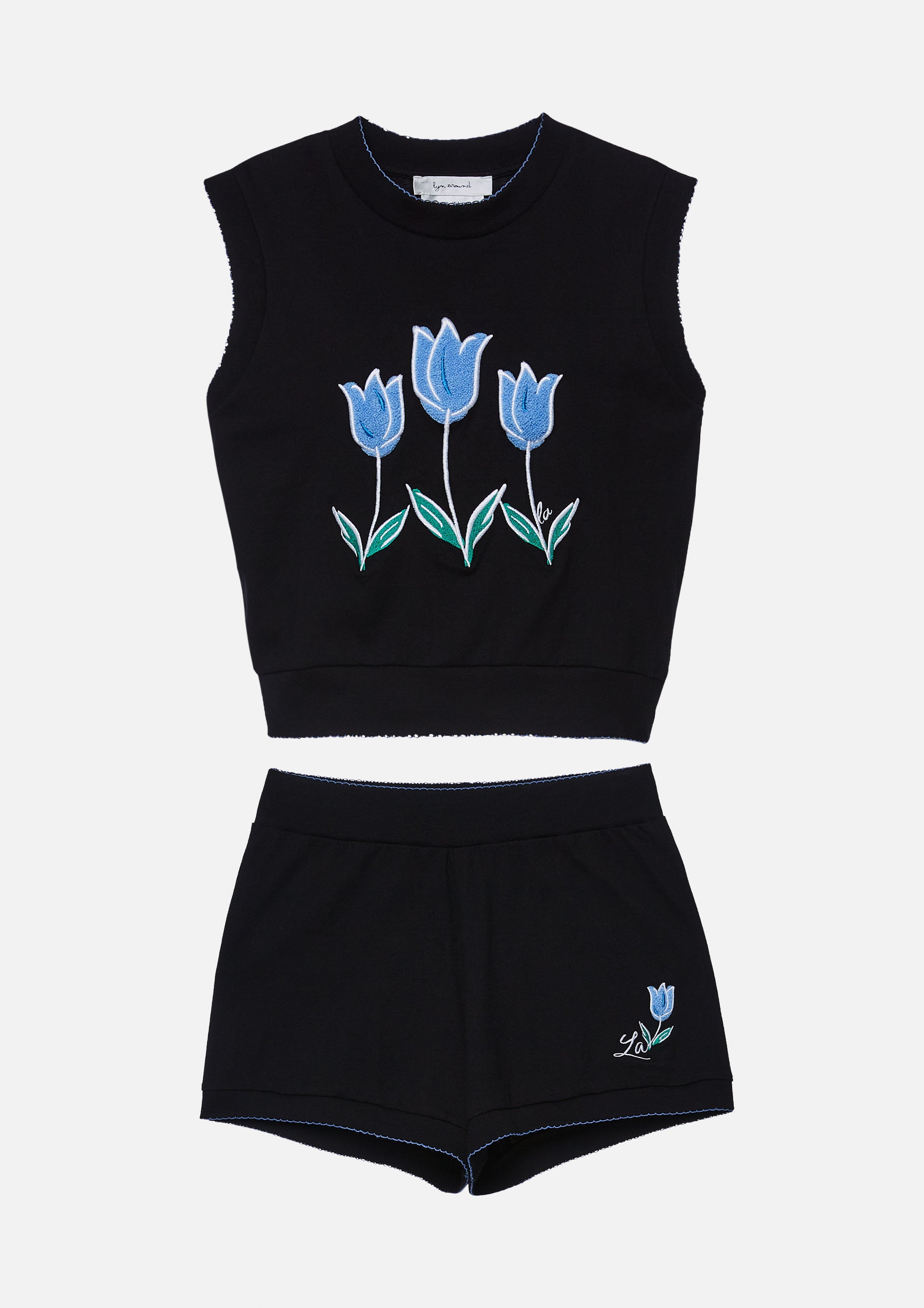 Ensemble Set Flower Embroidered Sleeveless Top with Shorts Lost In Museum Collection