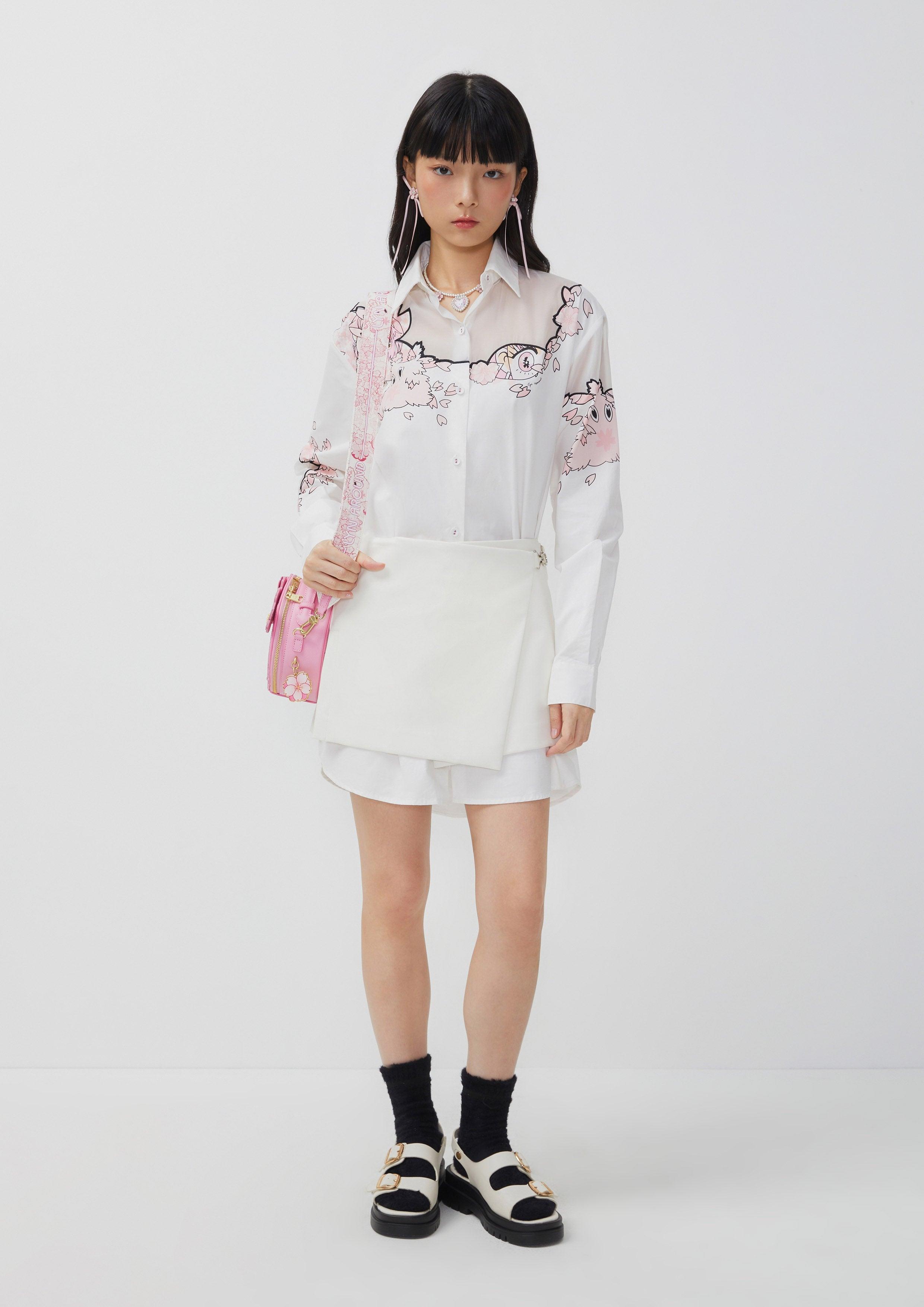 Sakura Spirit Origami Wrap Shirt Dress White