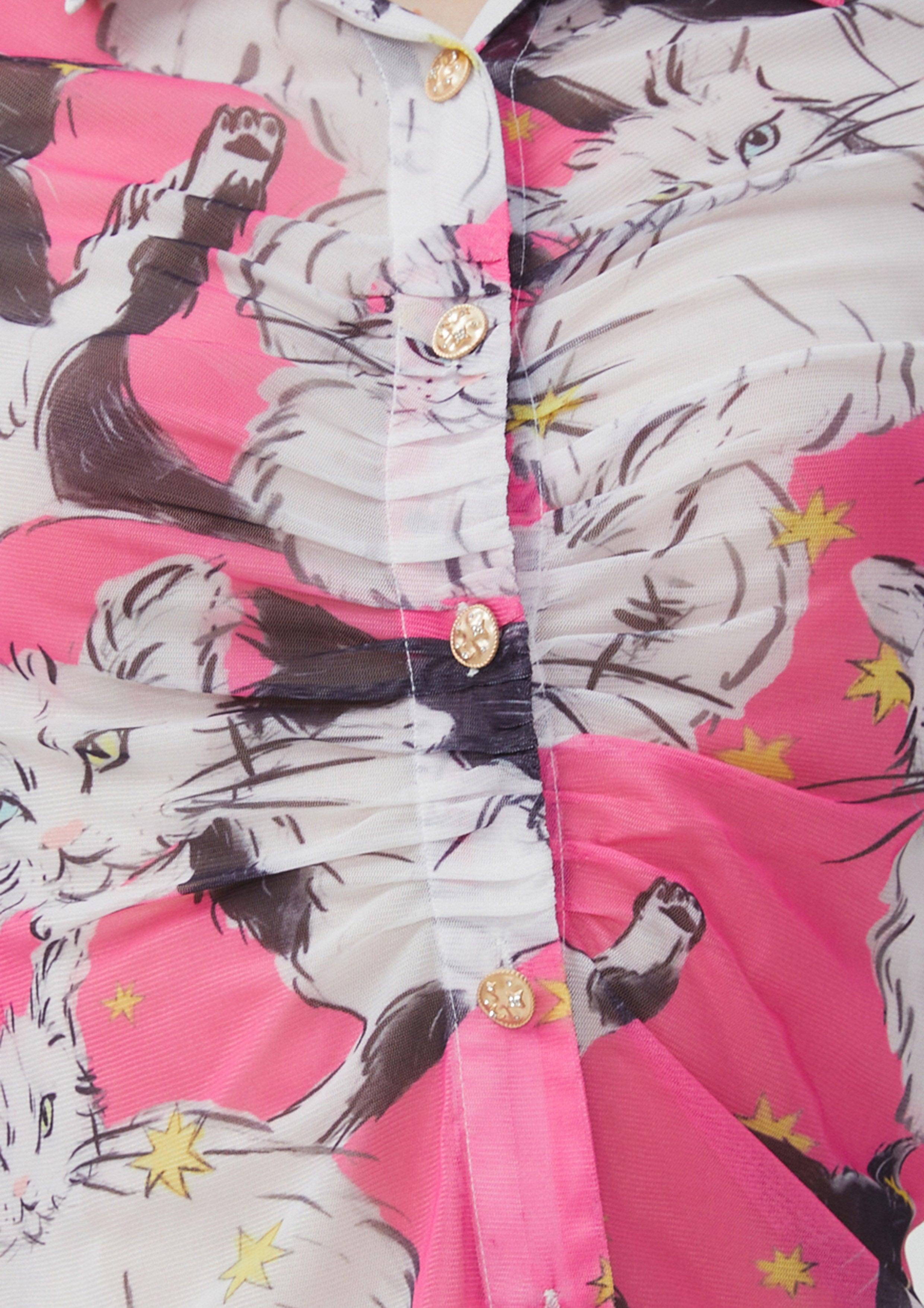 Nostalgia Chronicles Cat Print Shirt Pink