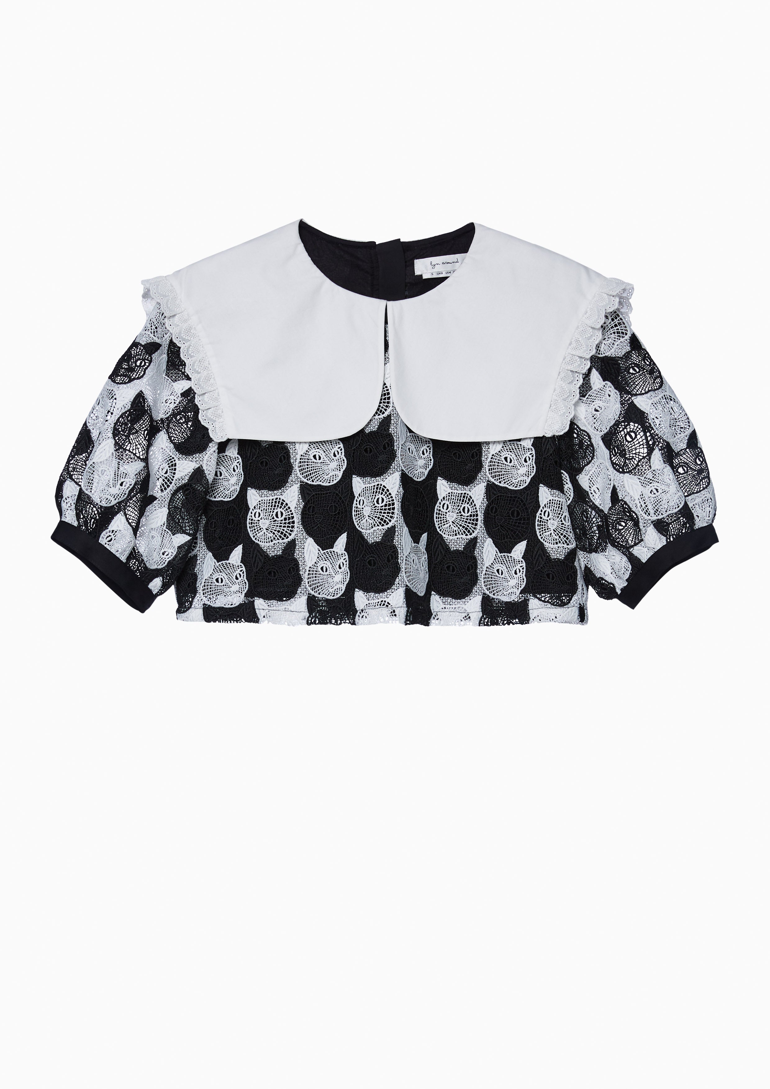 Two Tone Cat Contrast Collar Crop Blouse Nostalgia Chronicle Collection