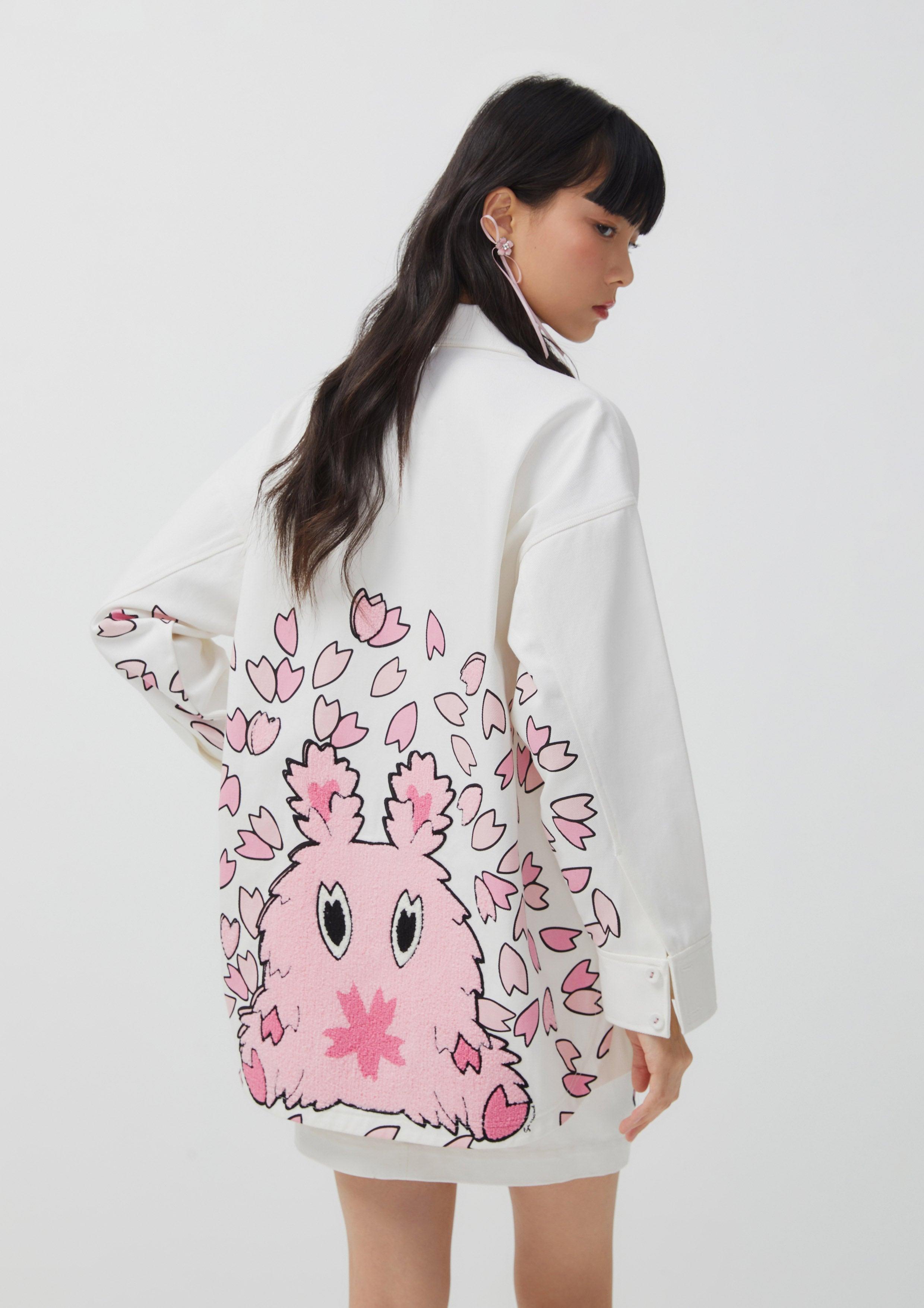 Sakura Spirit Oversized Zip Jacket White