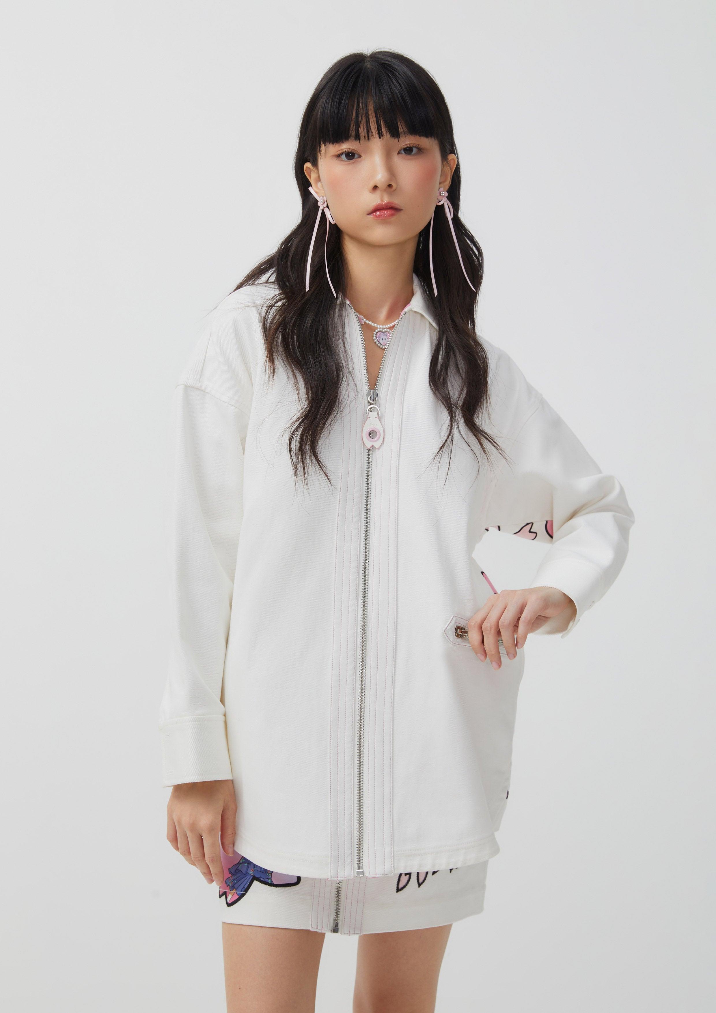 Sakura Spirit Oversized Zip Jacket White