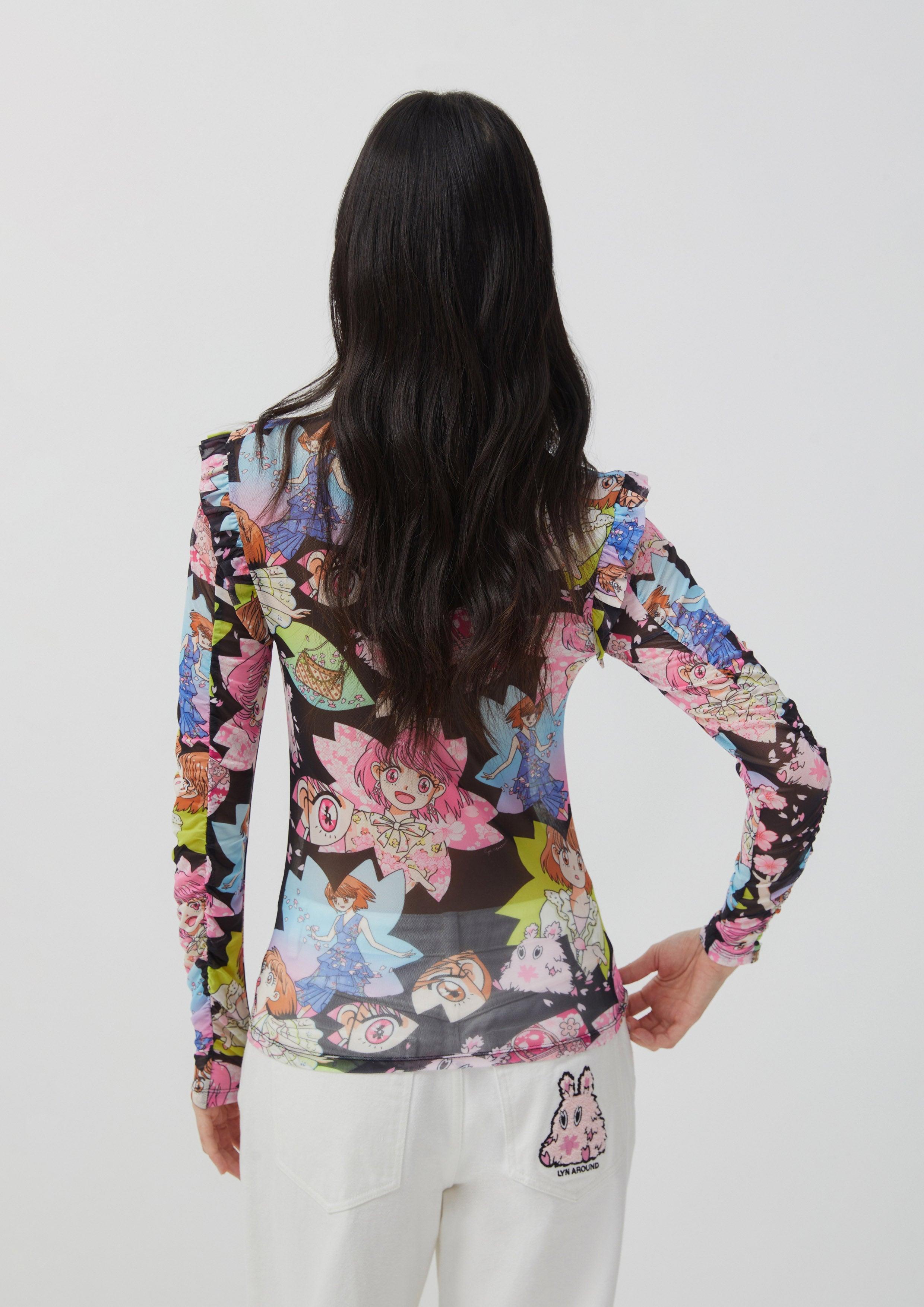 Sakura Spirit Long Sleeve Ruched Top Multi Color