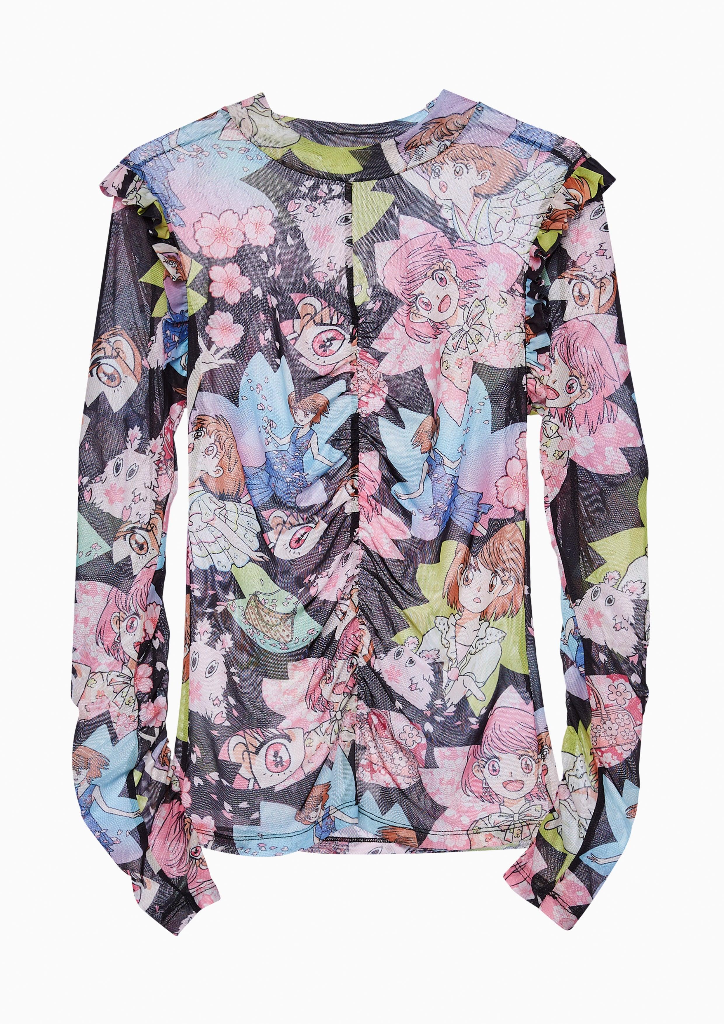 Sakura Spirit Long Sleeve Ruched Top Multi Color