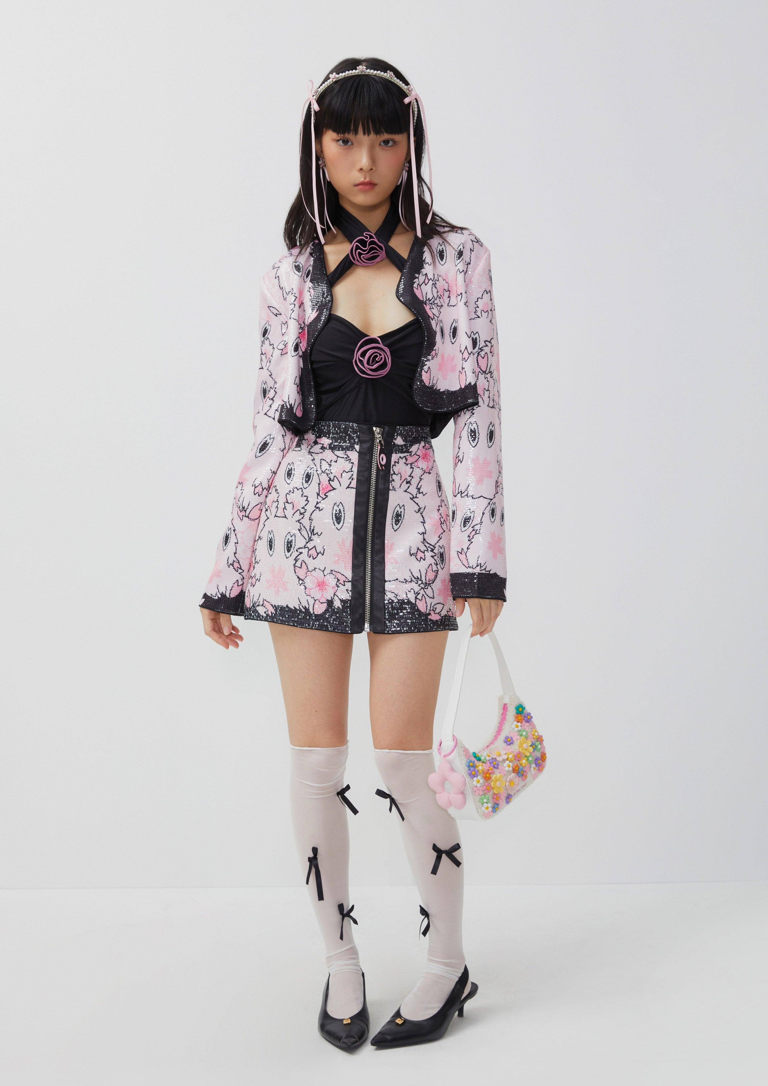 Sakura Spirit Disco Cropped Jacket Multi Color