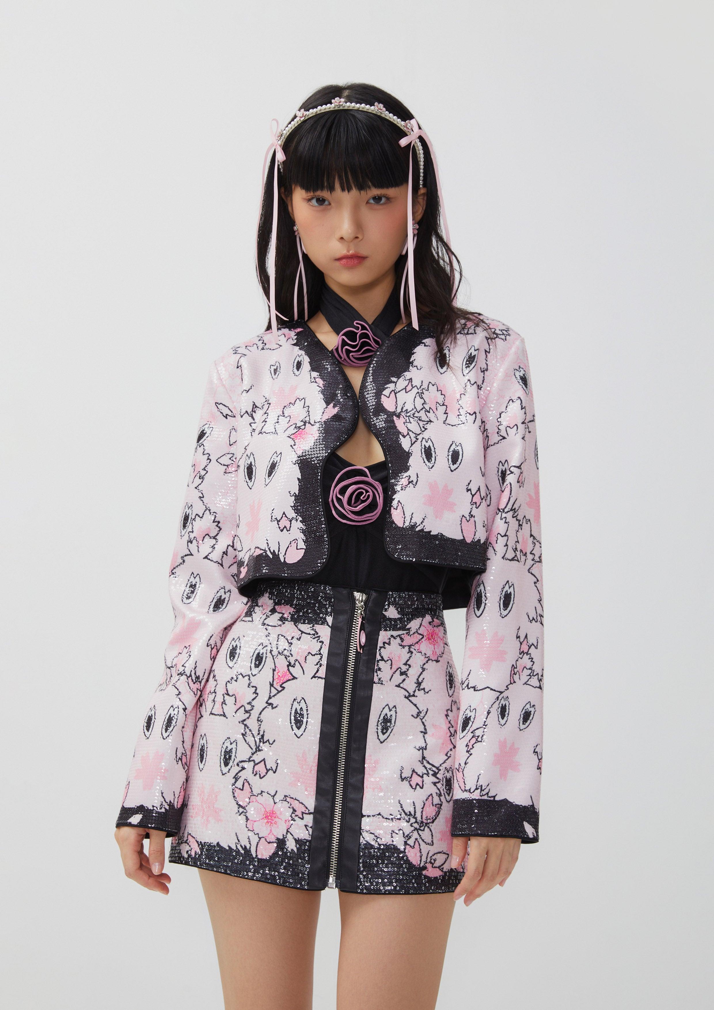 Sakura Spirit Disco Cropped Jacket Multi Color