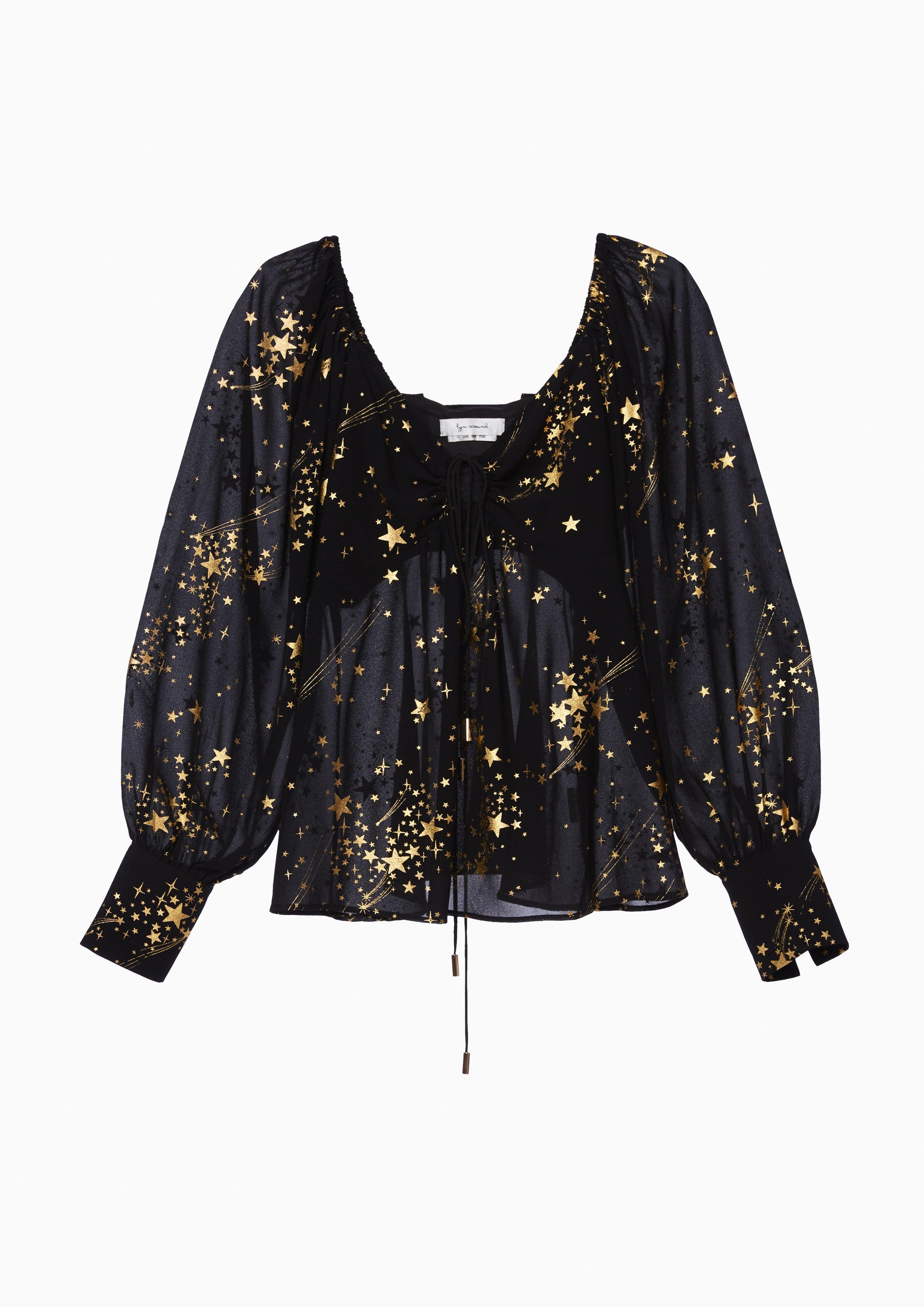 Nostalgia Chronicles Starry Dazzling Sheer Blouse Black