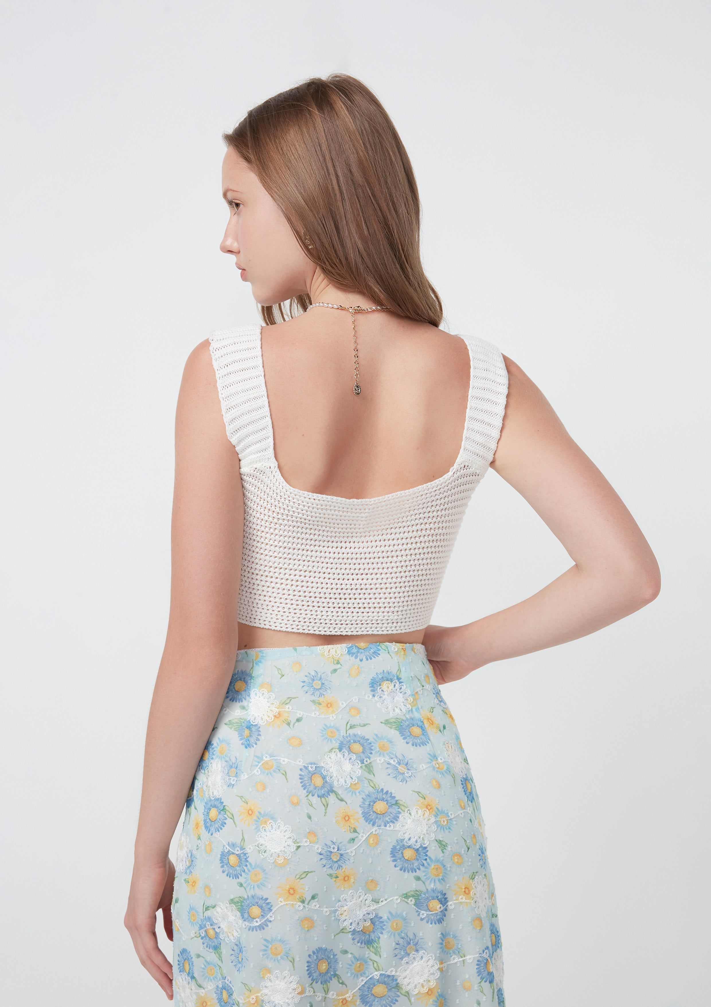 Knit Flower Accent Crop Top Nostalgia Chronicle Collection