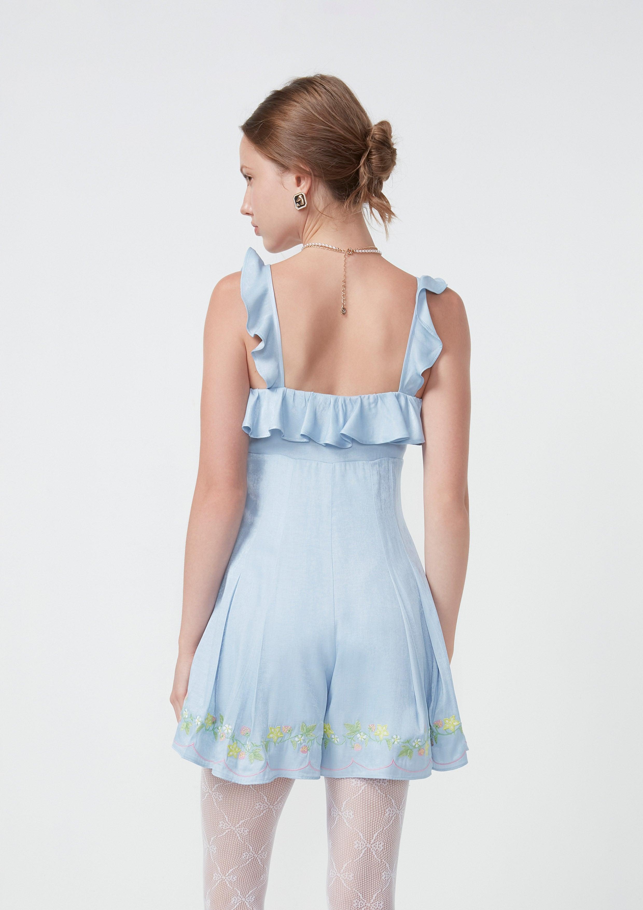 Nostalgia Chronicles Frill Sleeveless Romper Blue