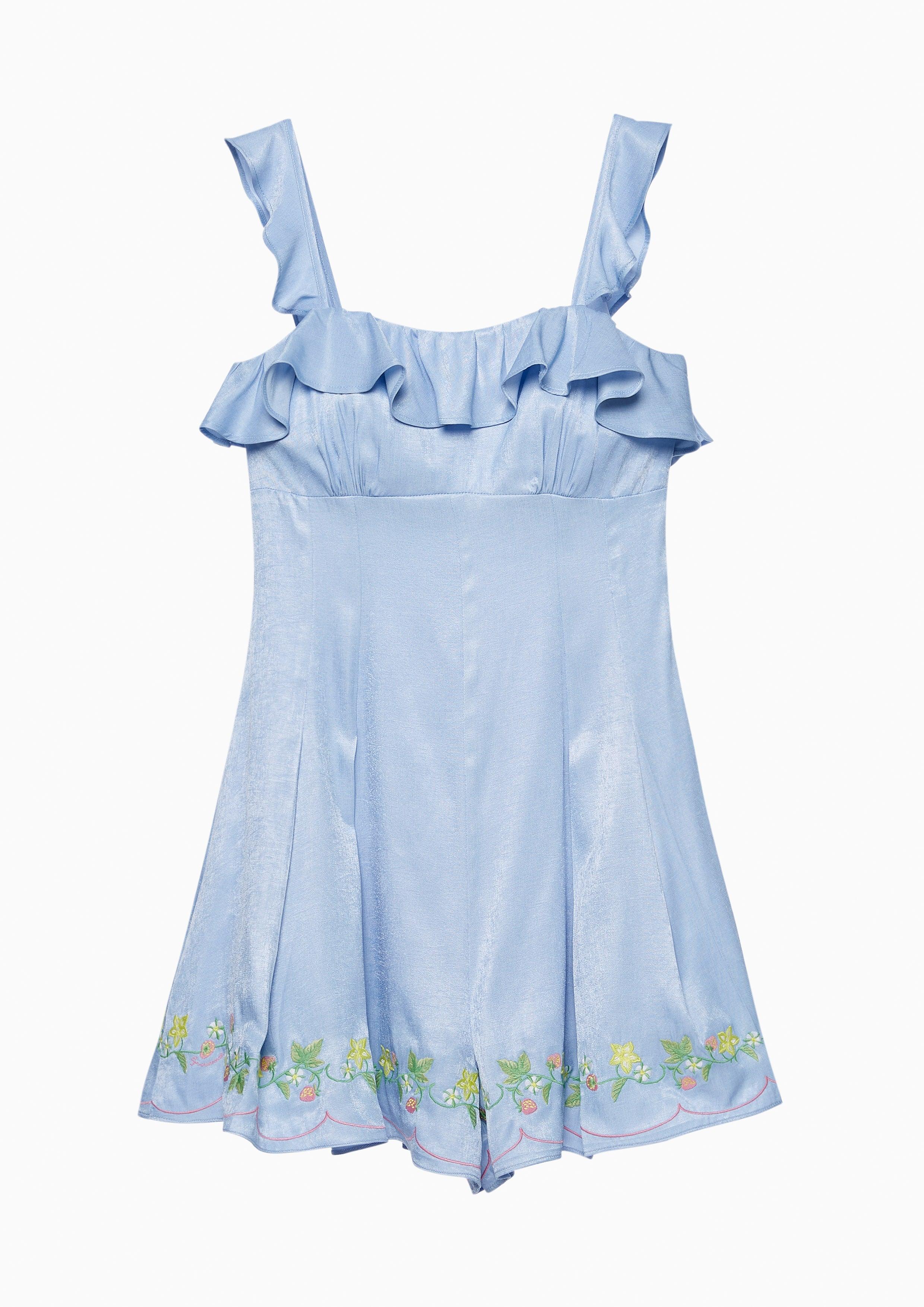 Nostalgia Chronicles Frill Sleeveless Romper Blue