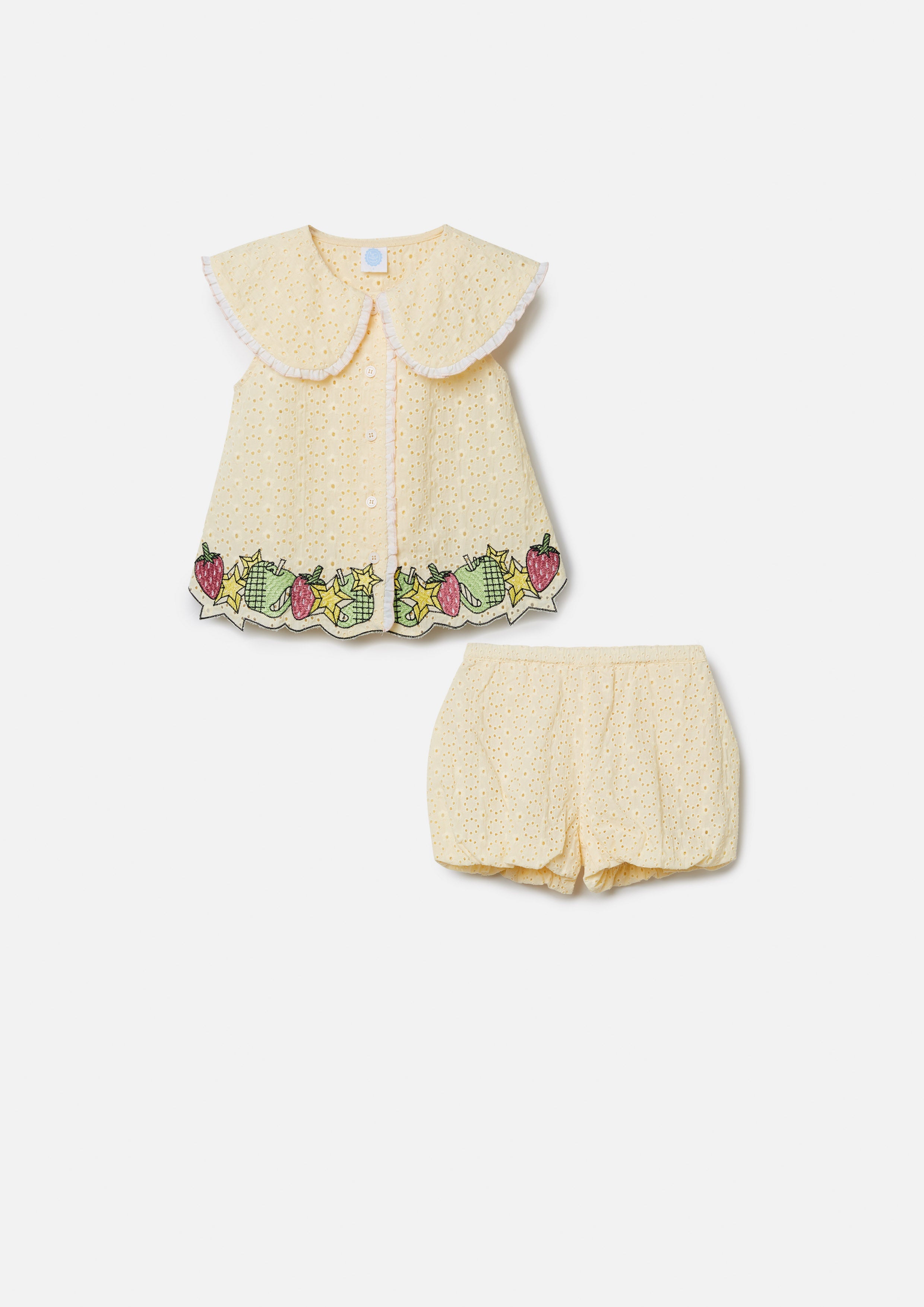 Perforated Collared Fruit Accent Co-Ord Kid Set Nostalgia Chronicle Collection