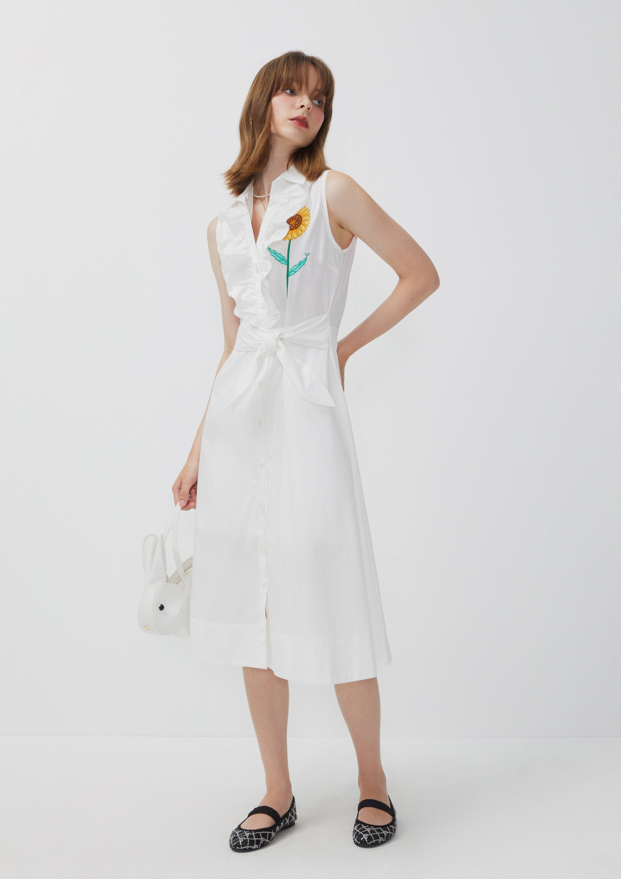 Nostalgia Chronicles Sunflower Midi Dress White