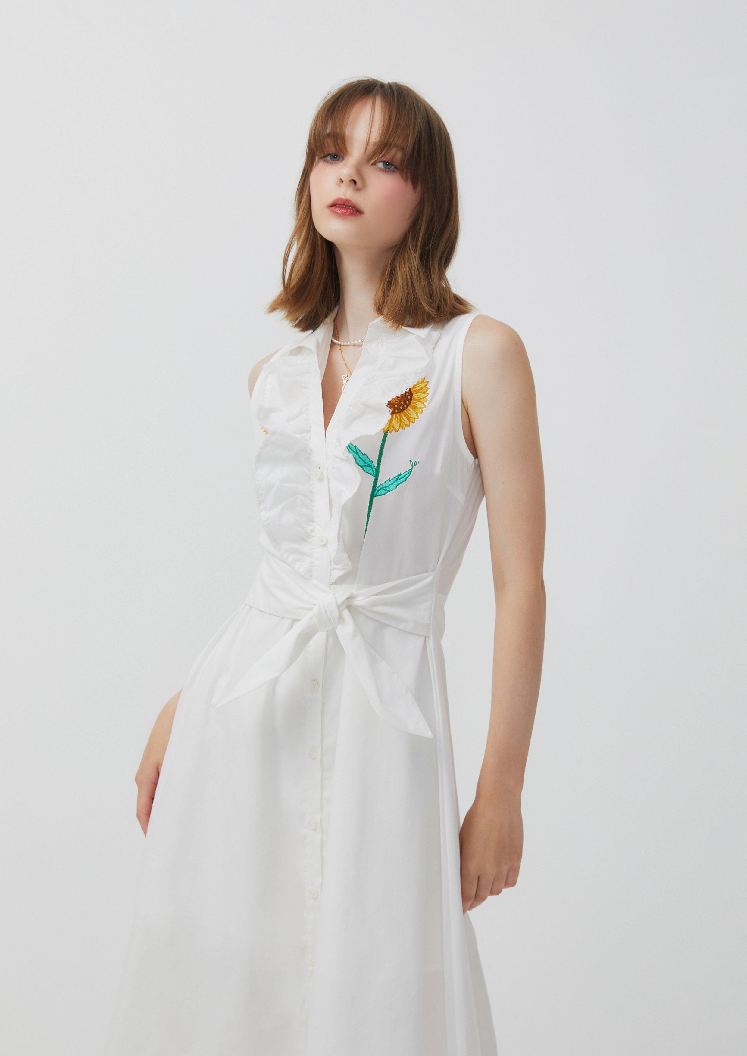 Nostalgia Chronicles Sunflower Midi Dress White