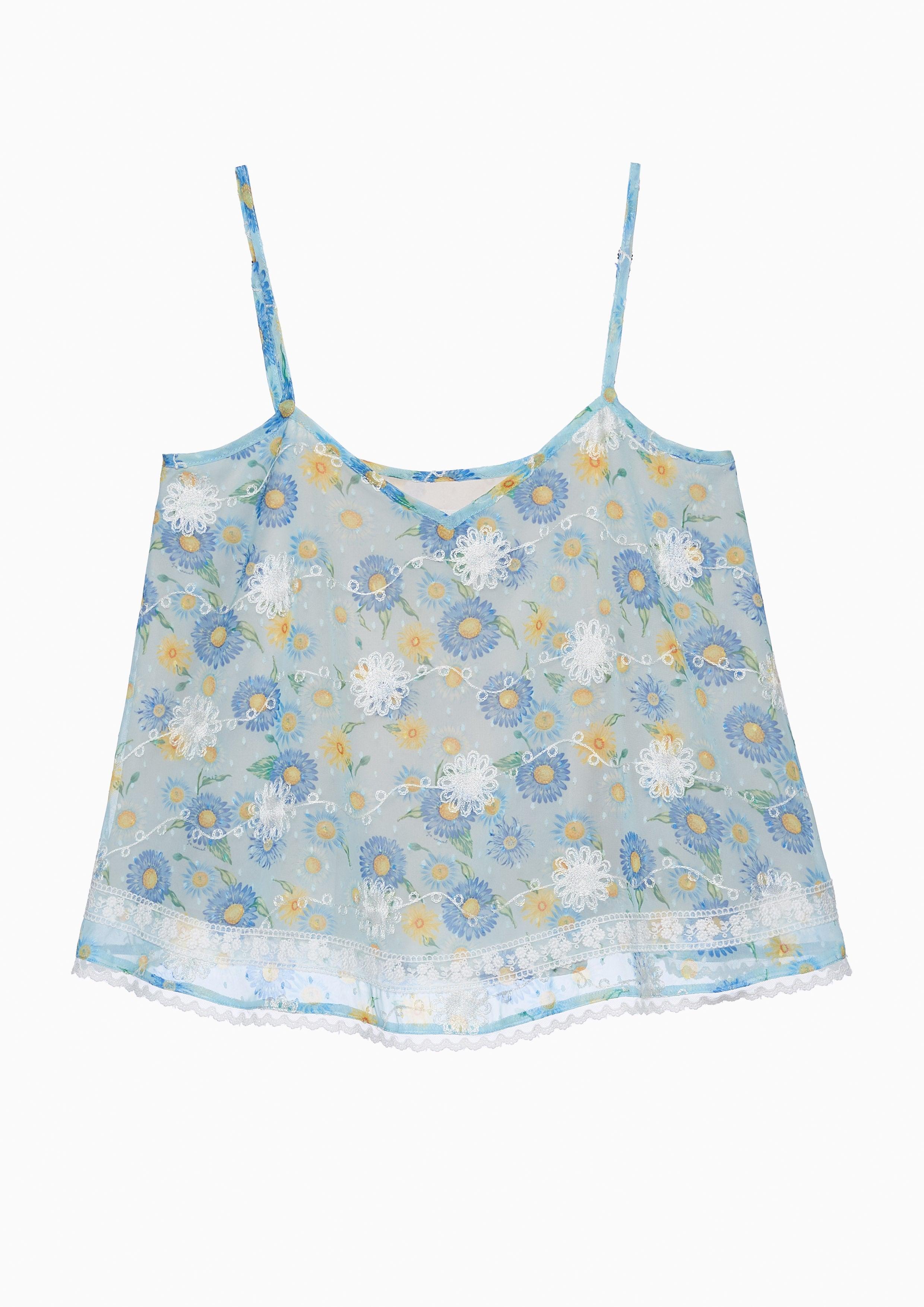 Nostalgia Chronicles Sheer Floral Top Blue