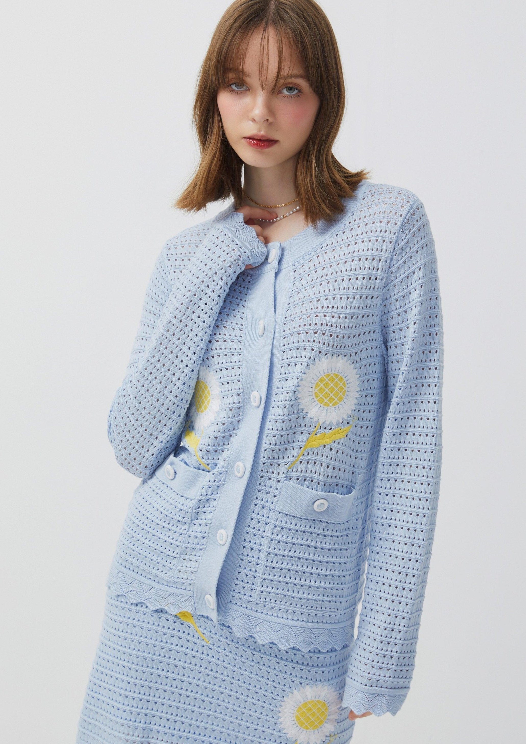 Nostalgia Chronicles Crochet  Flower Cardigan Blue