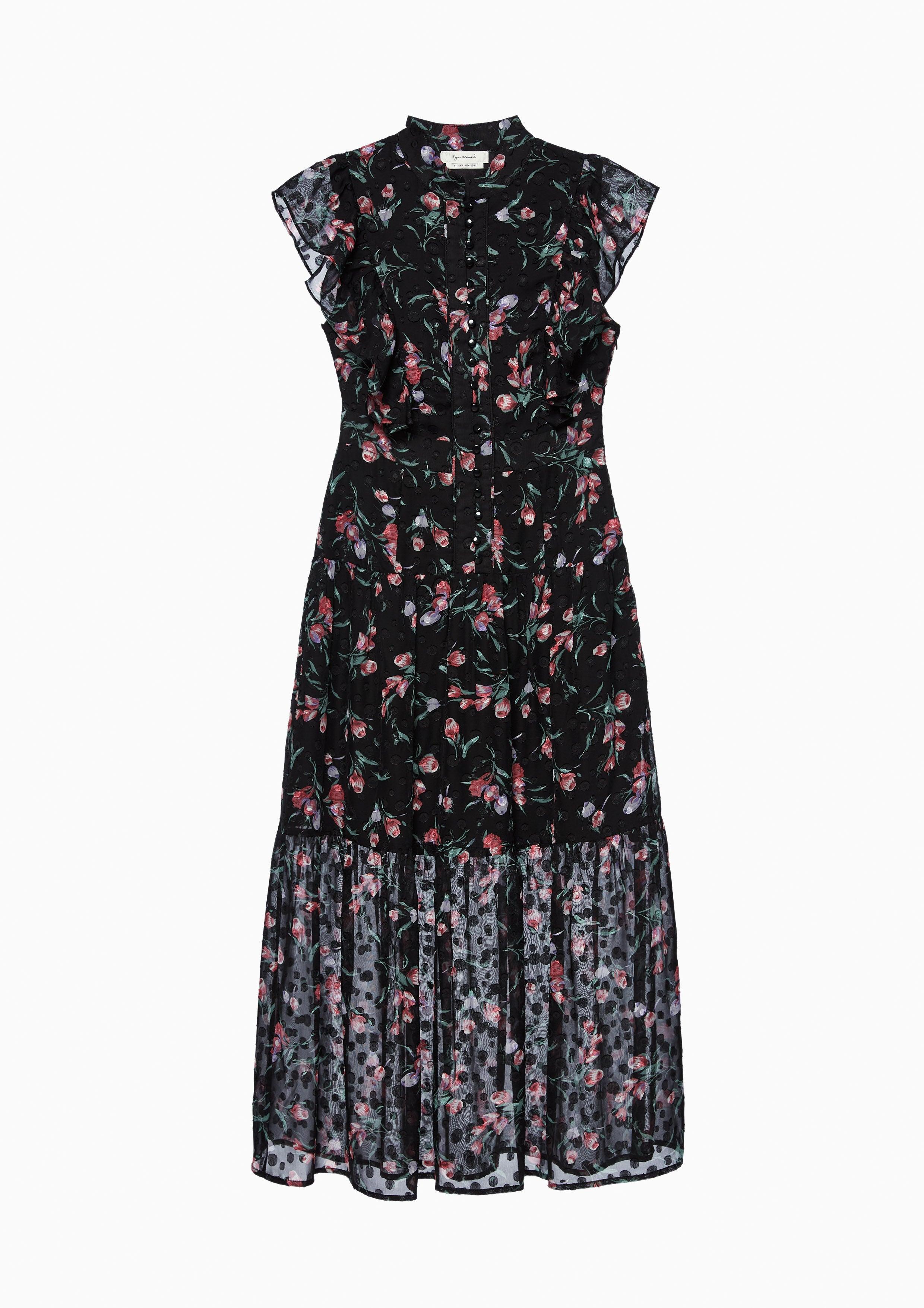 Femme Power Ruffled Floral Midi Dress Black