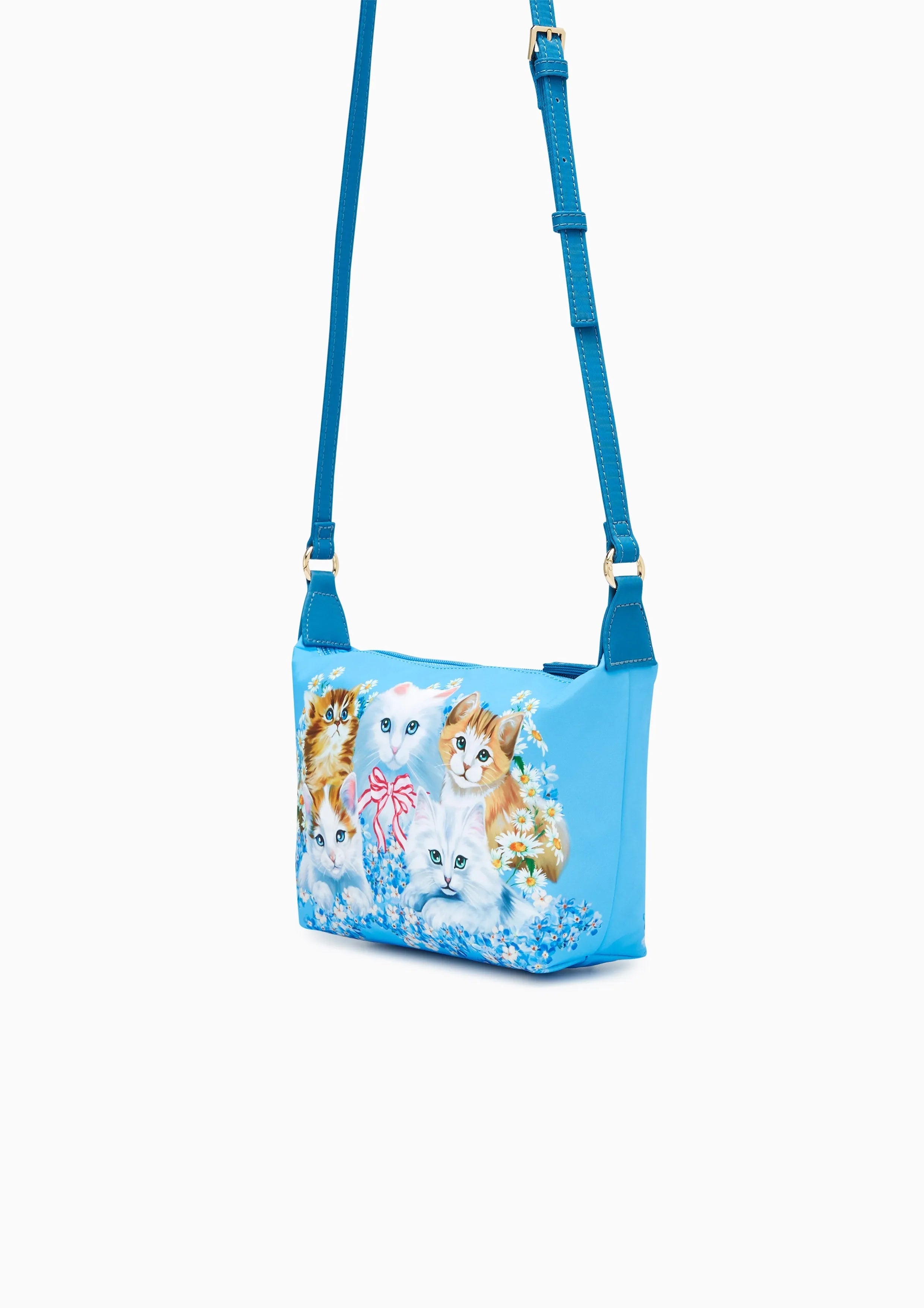 Kitten Print Top Handle Crossbody Bag Multi Color