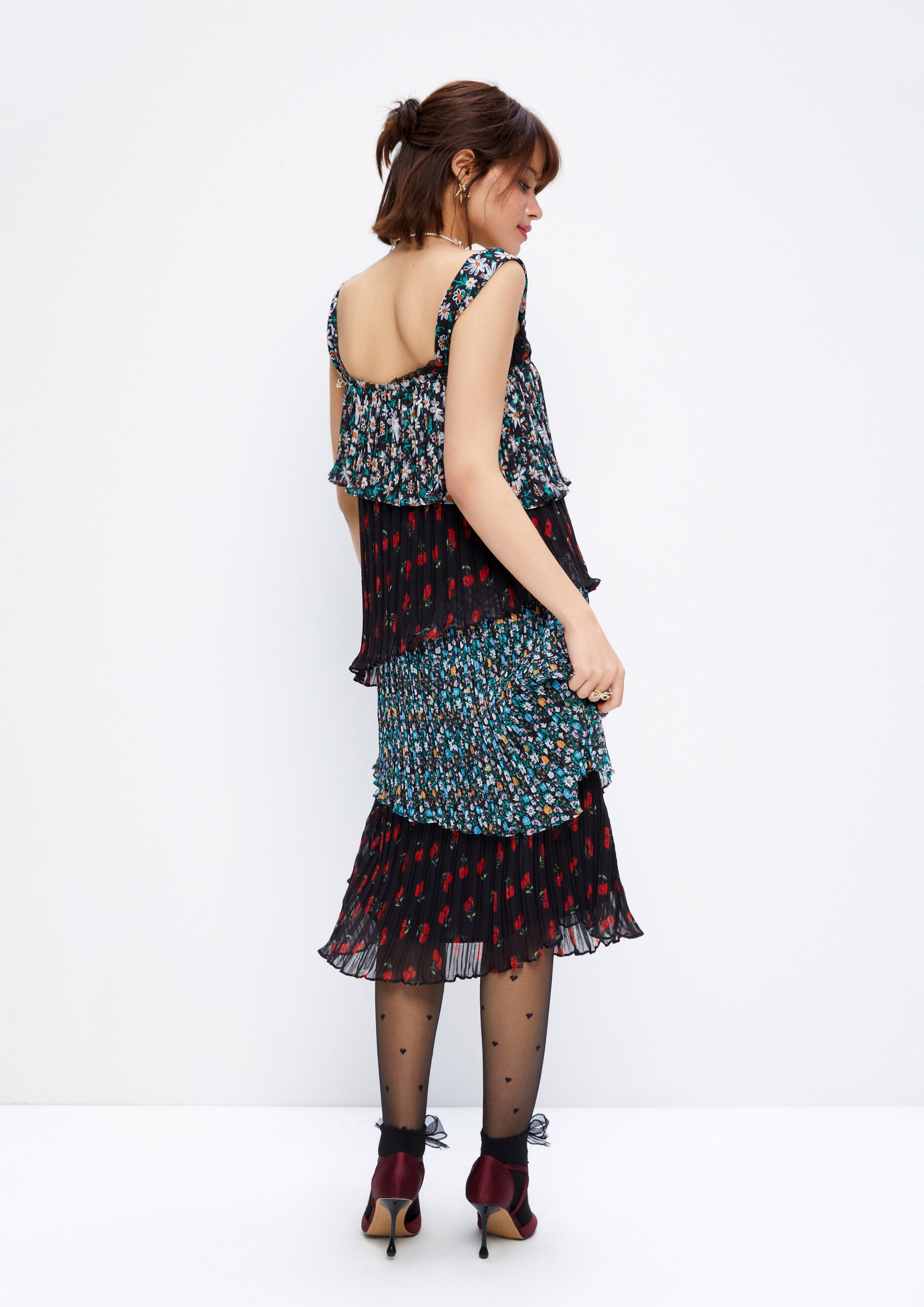 Ruffle Tiered Patchwork Midi Dress Dreamweaver Troop Collection