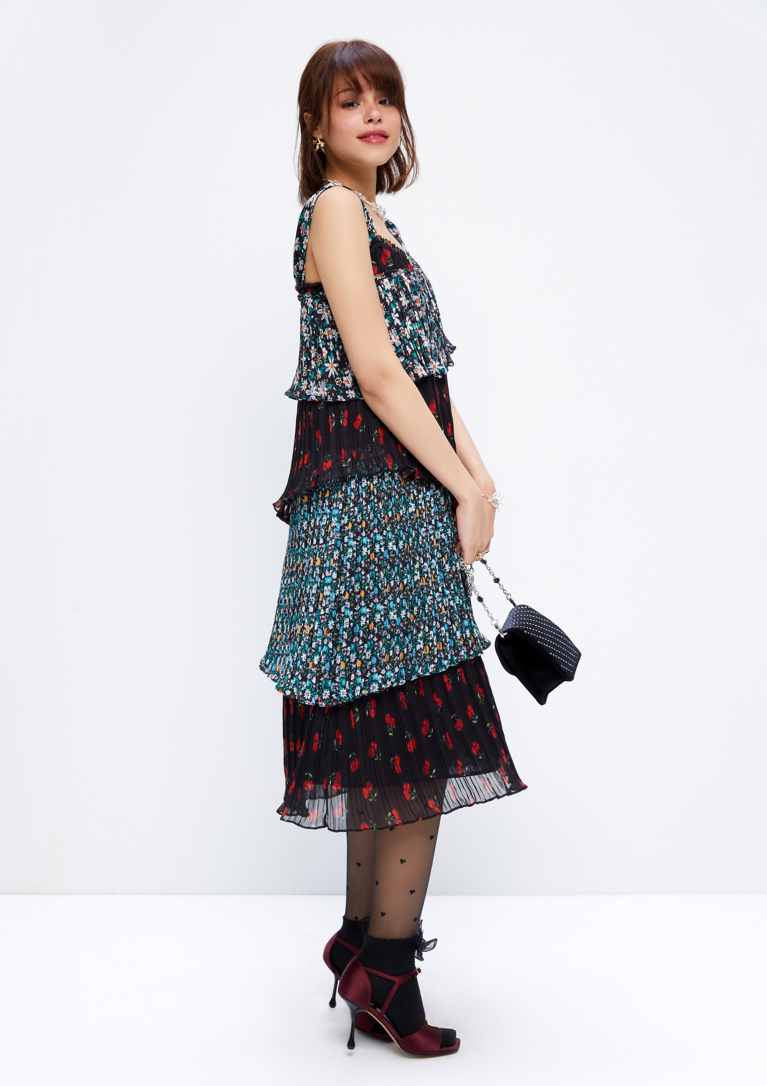 Ruffle Tiered Patchwork Midi Dress Dreamweaver Troop Collection