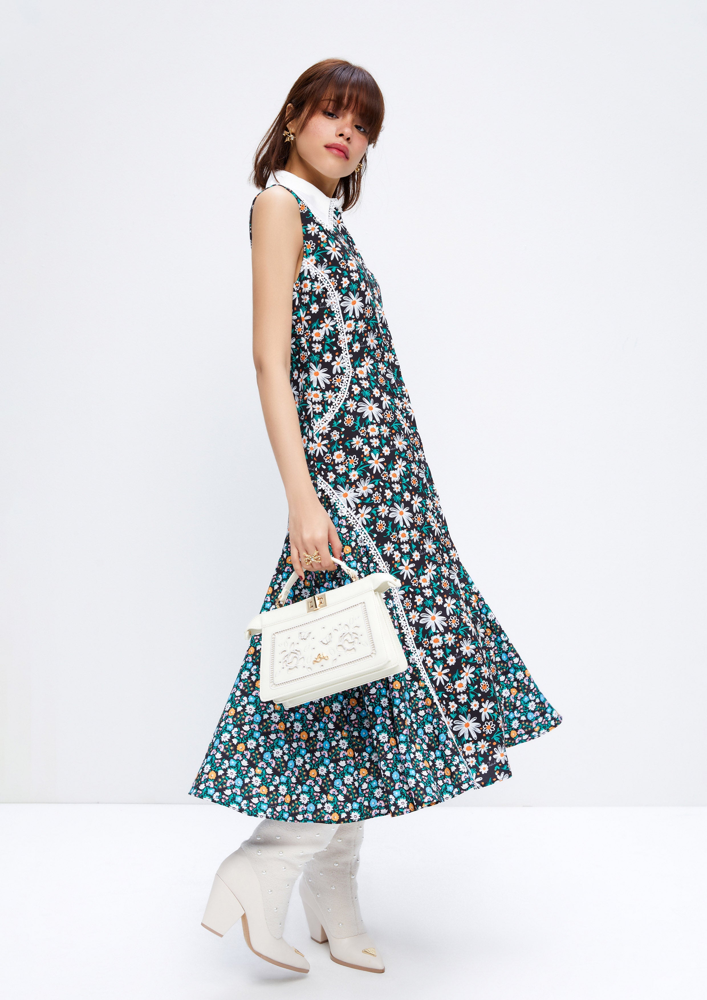 Lace Floral Patchwork Sleeveless Midi Dress Dreamweaver Troop Collection